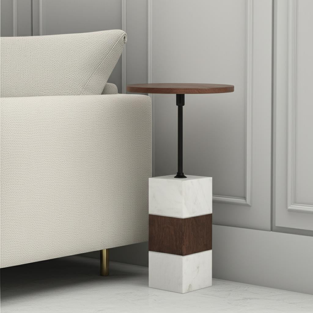 22" White Marble Pedestal End Table-1