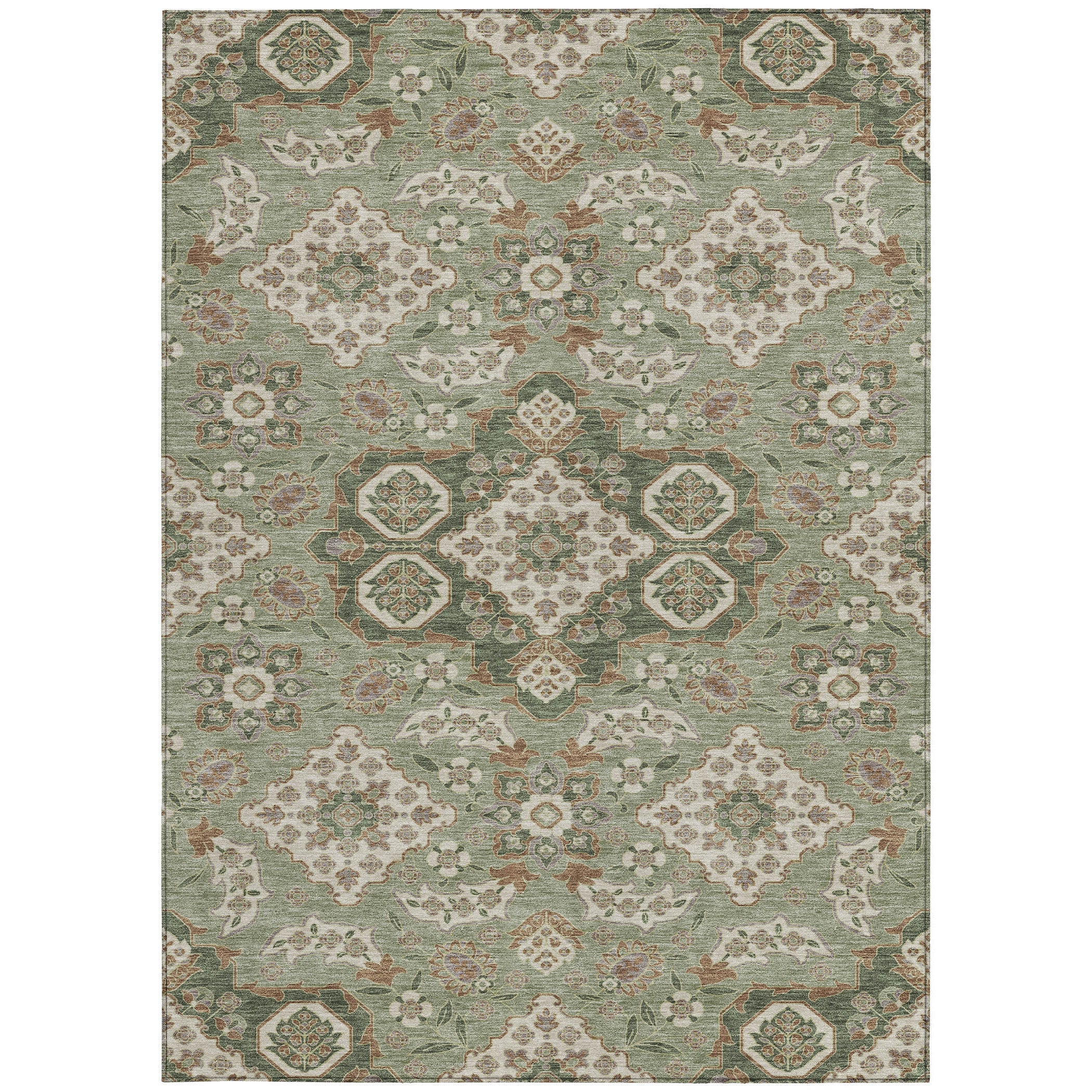 3' X 5' Sage Copper And Ivory Medallion Washable Indoor Outdoor Area Rug-2