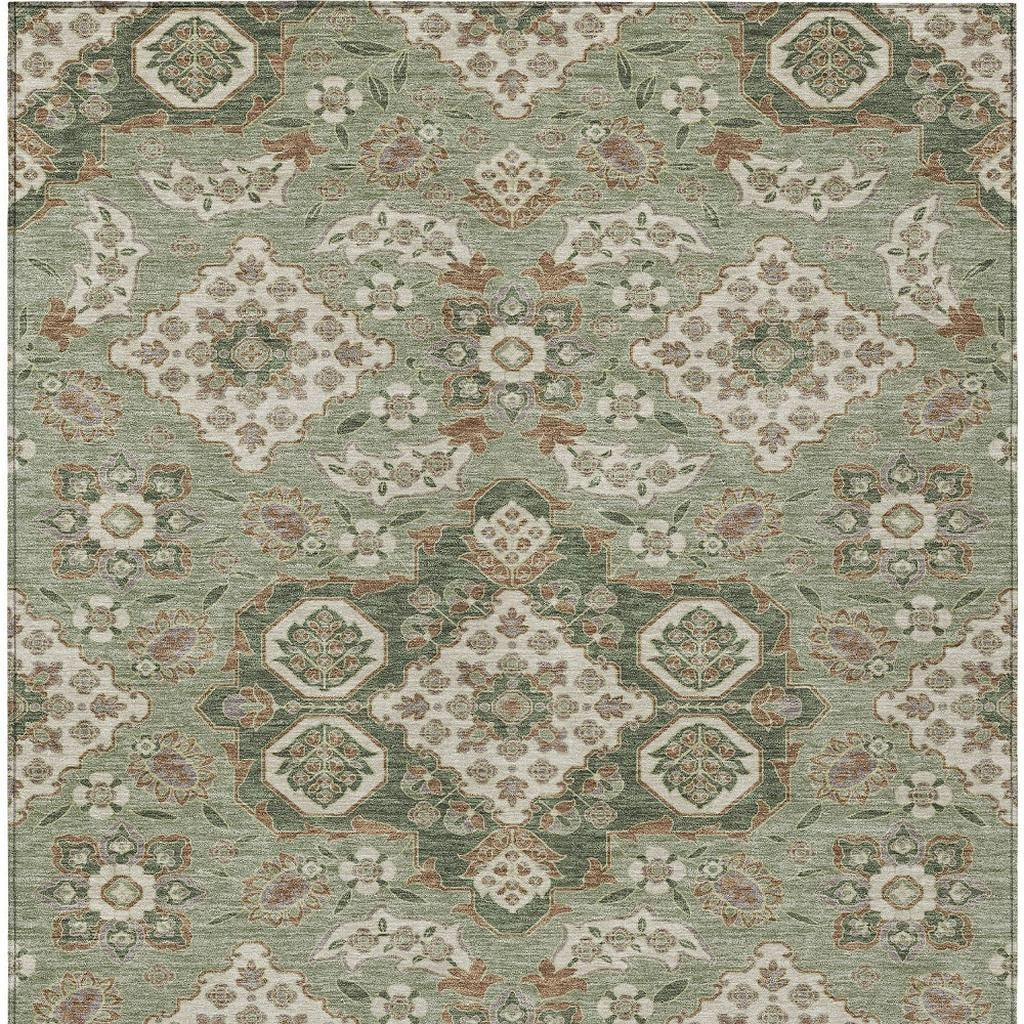 3' X 5' Sage Copper And Ivory Medallion Washable Indoor Outdoor Area Rug-3