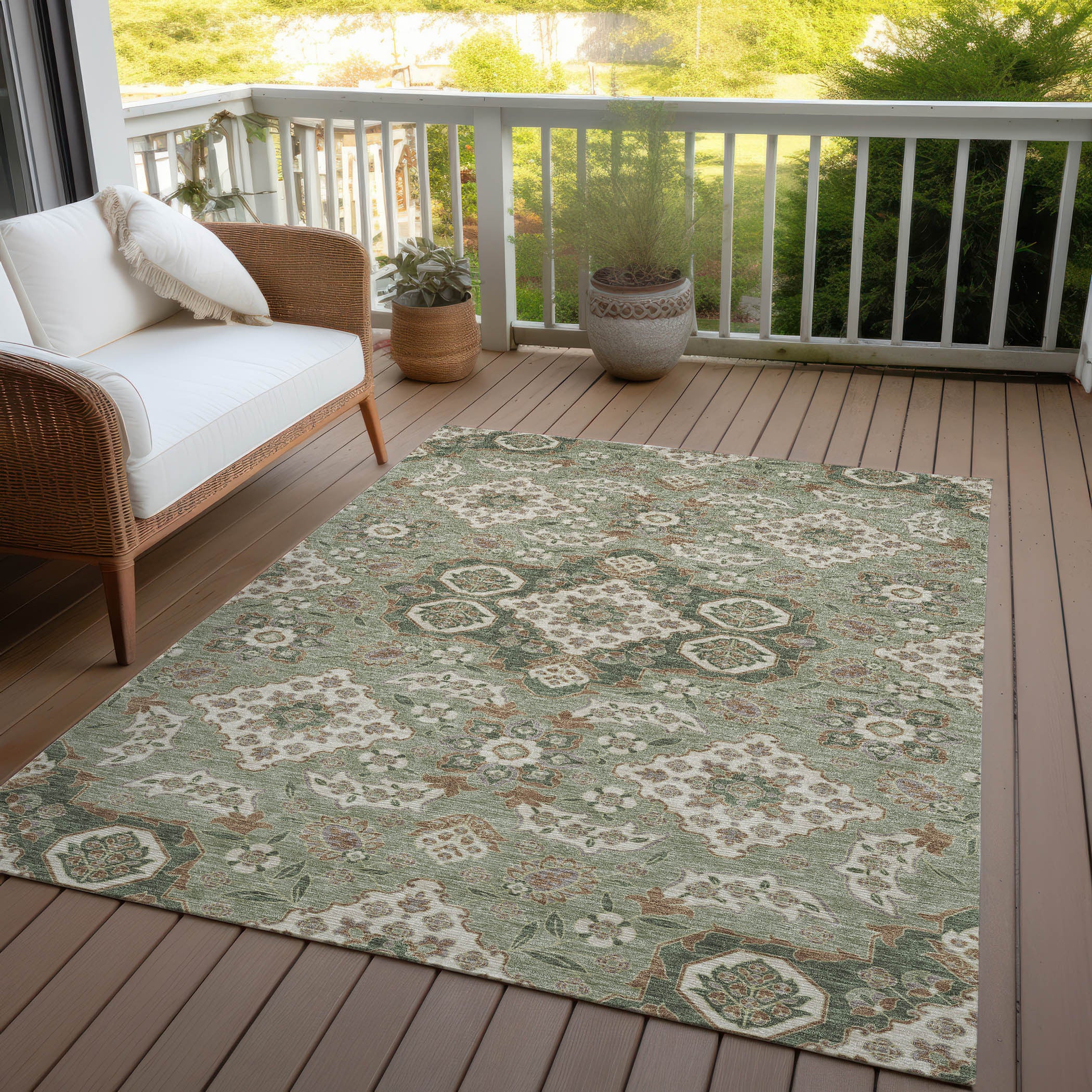 3' X 5' Sage Copper And Ivory Medallion Washable Indoor Outdoor Area Rug-4