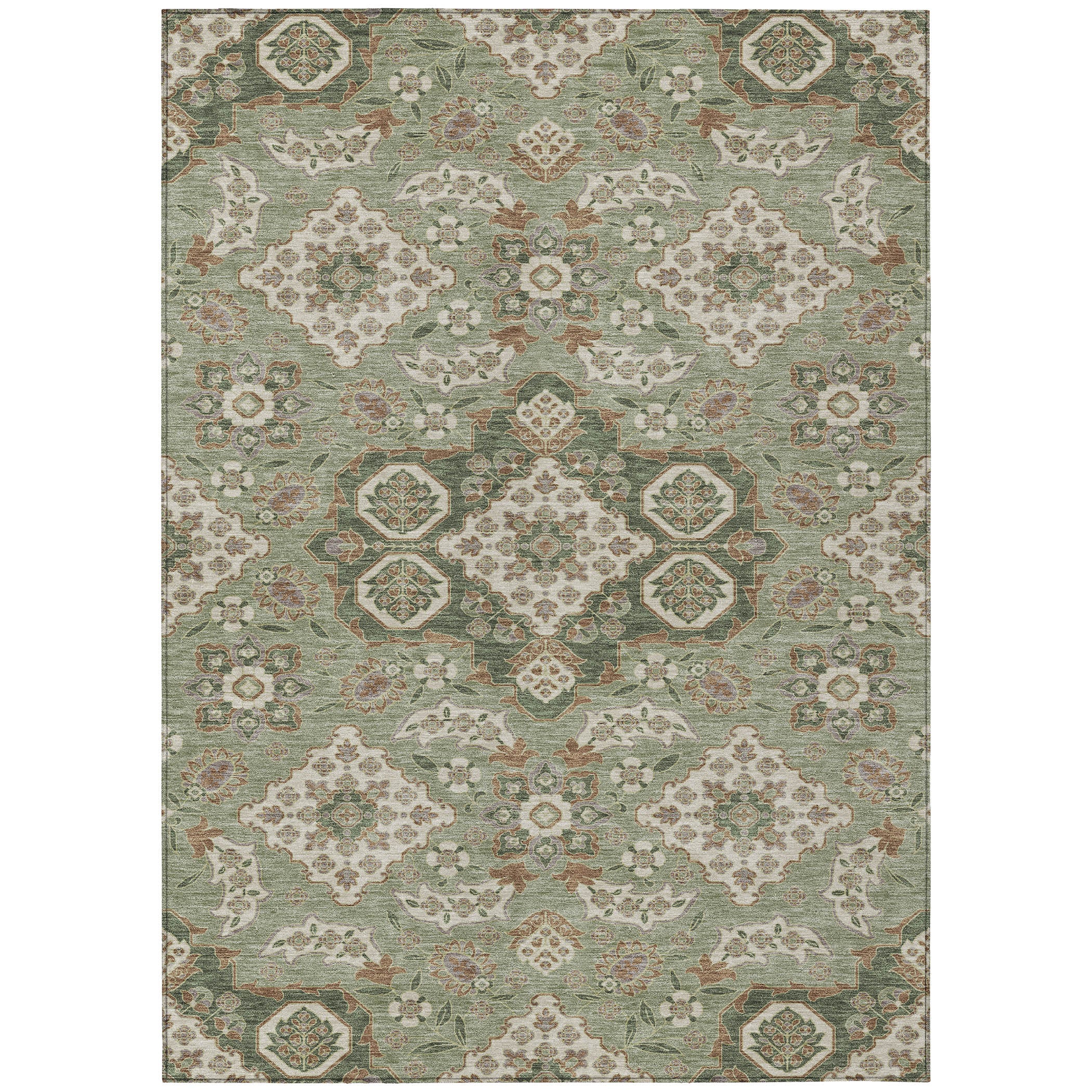 3' X 5' Sage Copper And Ivory Medallion Washable Indoor Outdoor Area Rug-0