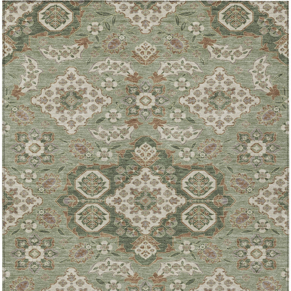 3' X 5' Sage Copper And Ivory Medallion Washable Indoor Outdoor Area Rug-8