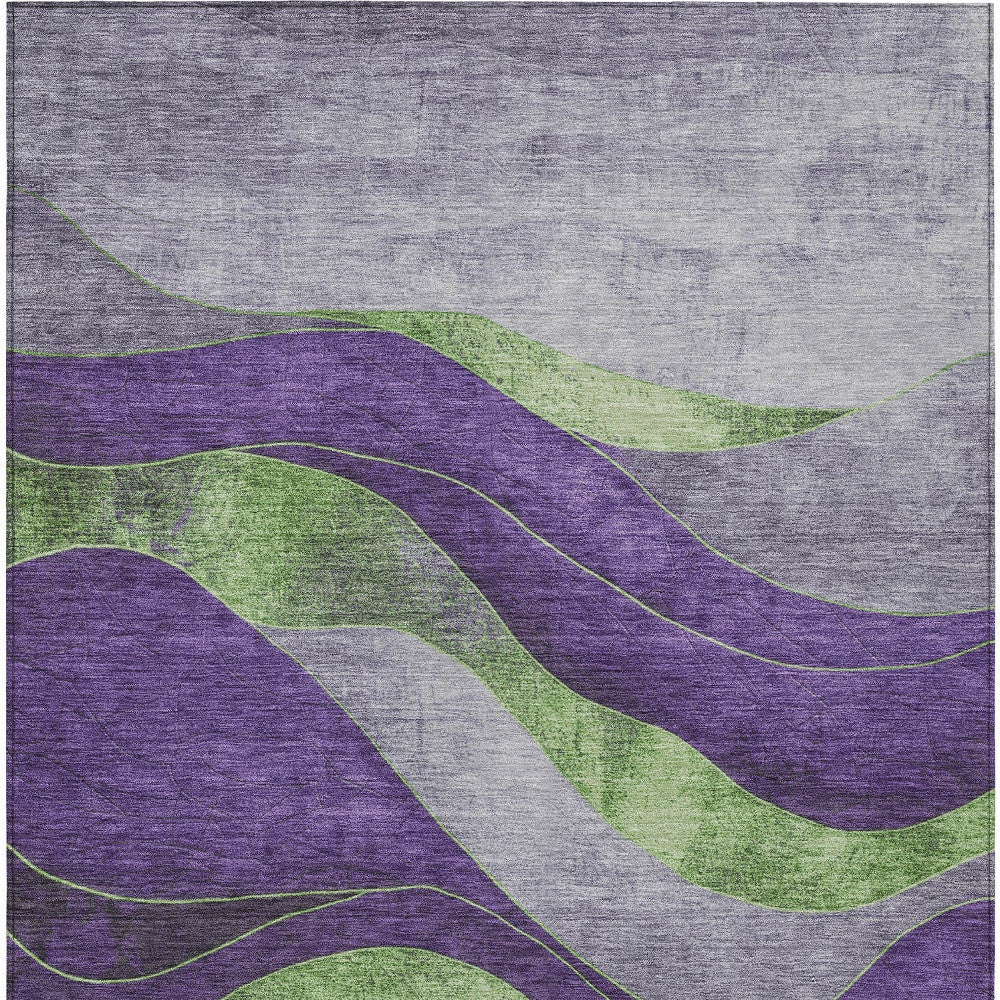 5' X 8' Purple And Green Abstract Washable Indoor Outdoor Area Rug-7