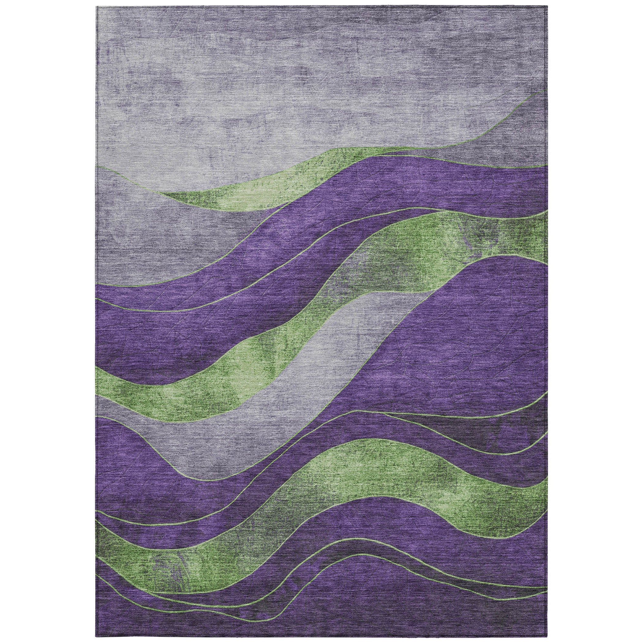 5' X 8' Purple And Green Abstract Washable Indoor Outdoor Area Rug-2