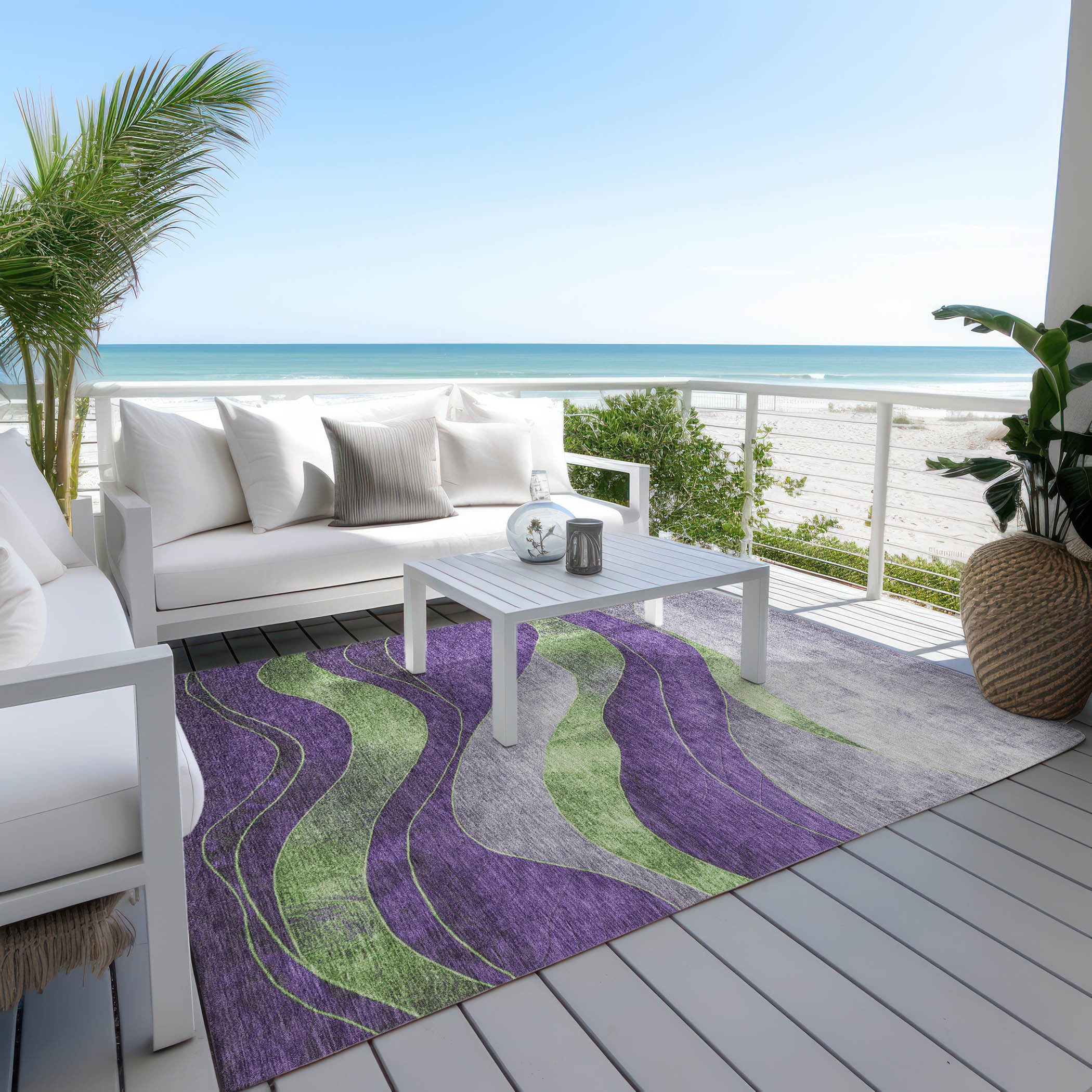 5' X 8' Purple And Green Abstract Washable Indoor Outdoor Area Rug-3