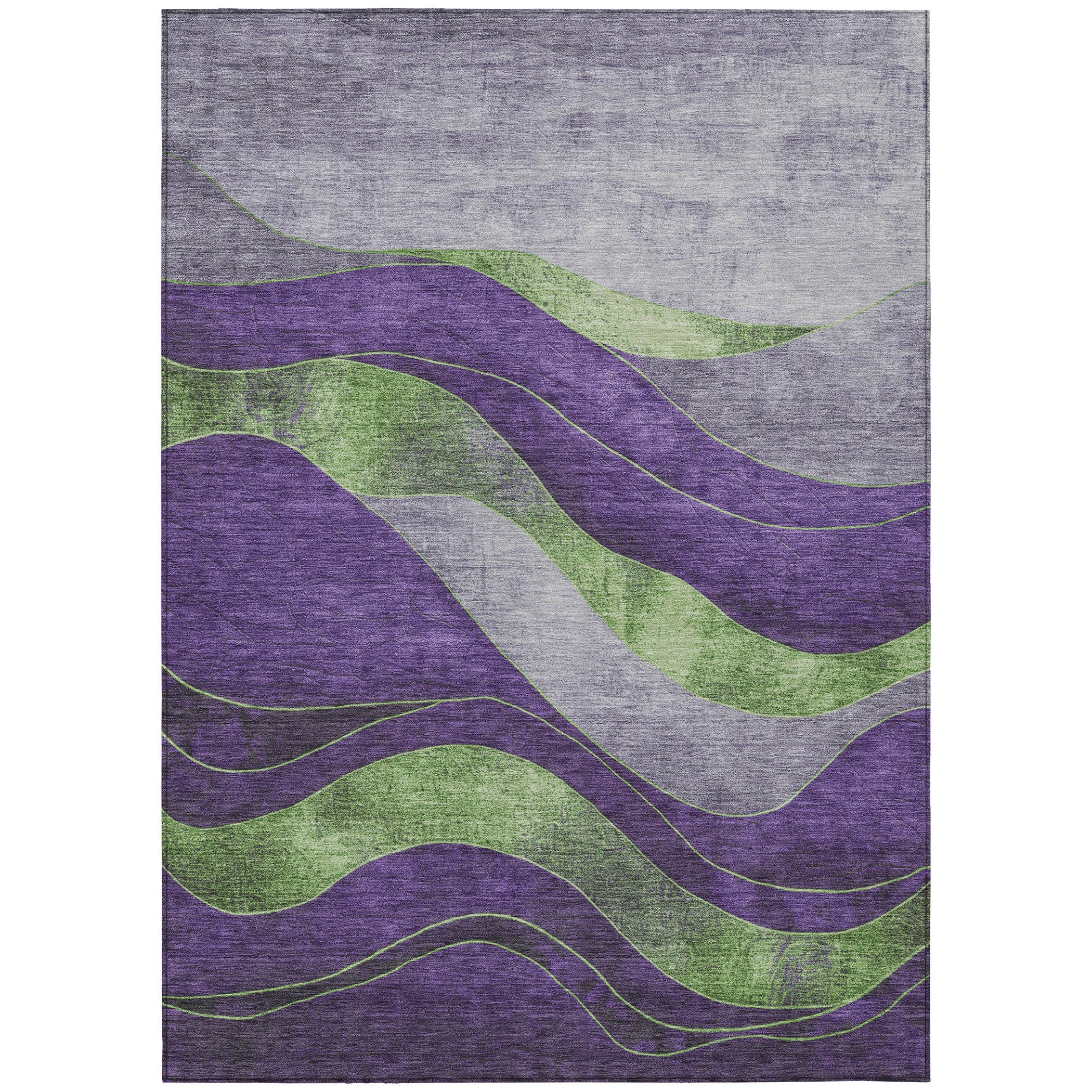 5' X 8' Purple And Green Abstract Washable Indoor Outdoor Area Rug-0