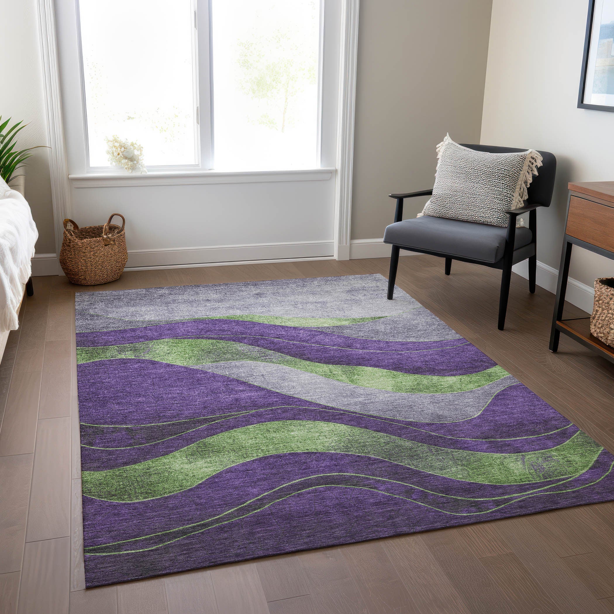 5' X 8' Purple And Green Abstract Washable Indoor Outdoor Area Rug-5