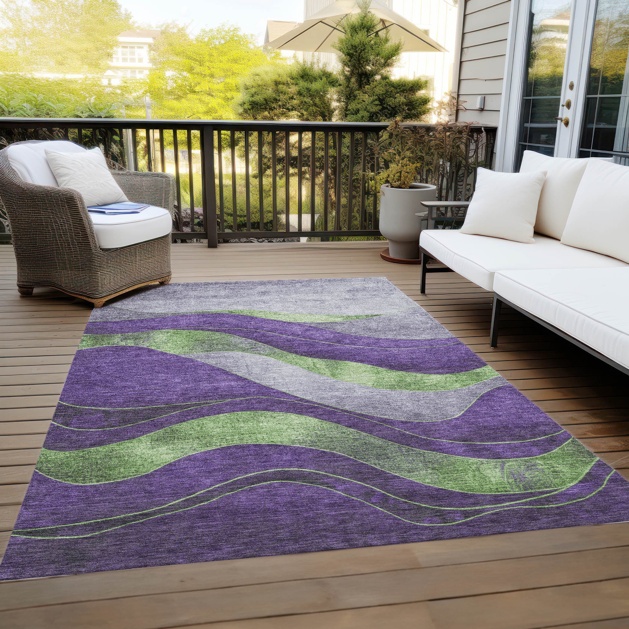 5' X 8' Purple And Green Abstract Washable Indoor Outdoor Area Rug-6