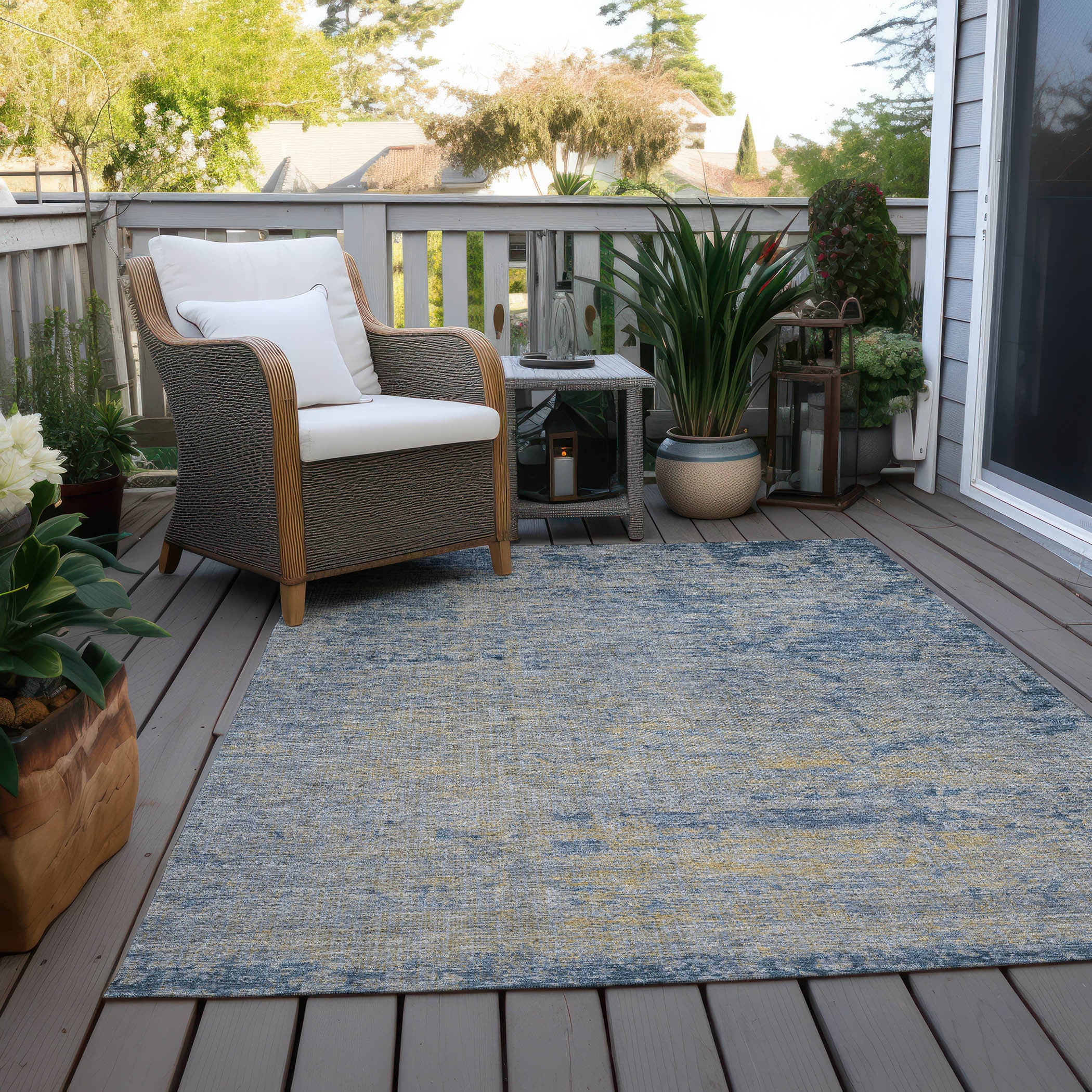 3' X 5' Navy Blue And Beige Abstract Washable Indoor Outdoor Area Rug-3