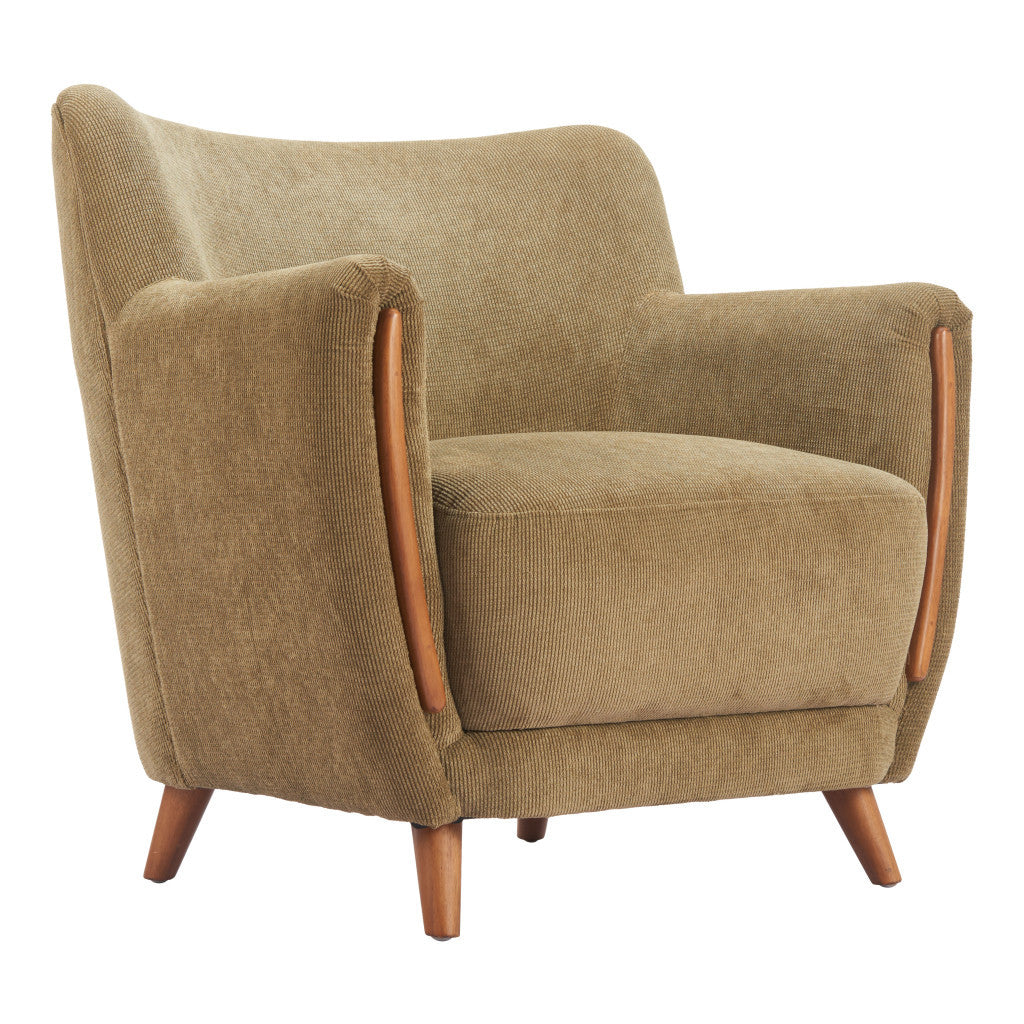 34" Green and Brown Upholstered Arm Chair-0