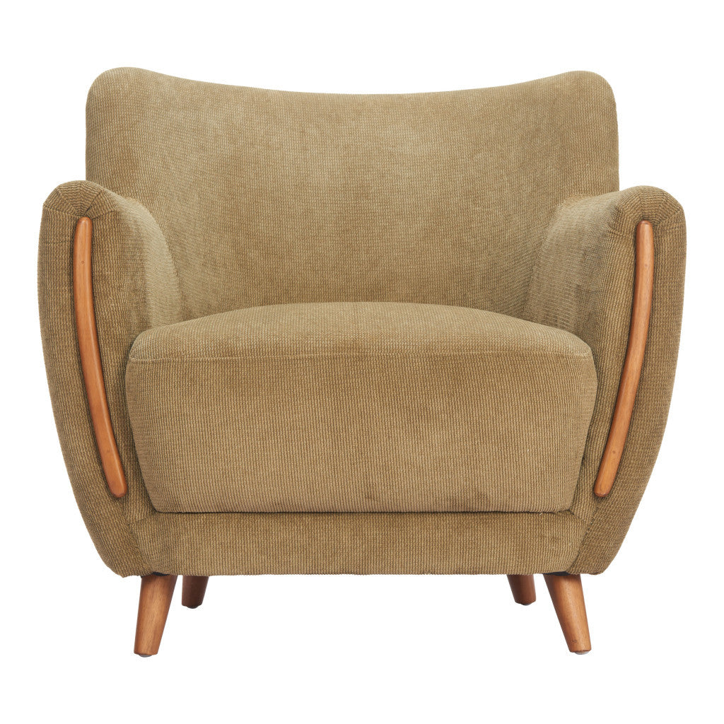 34" Green and Brown Upholstered Arm Chair-3