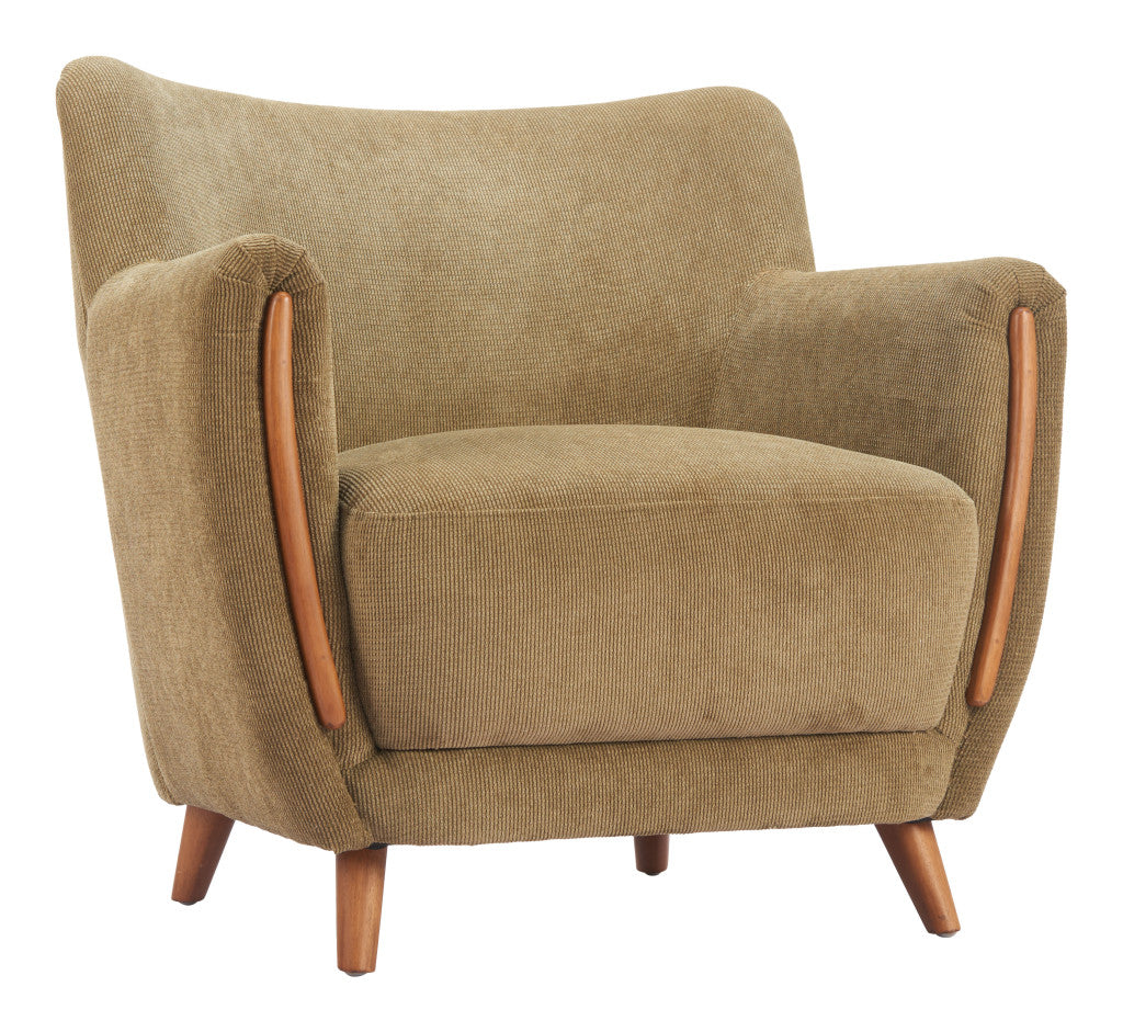 34" Green and Brown Upholstered Arm Chair-5