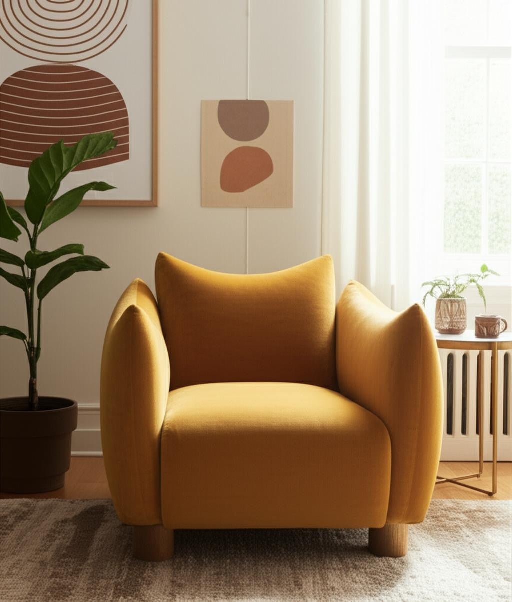 36" Mustard and Yellow Upholstered Arm Chair-1