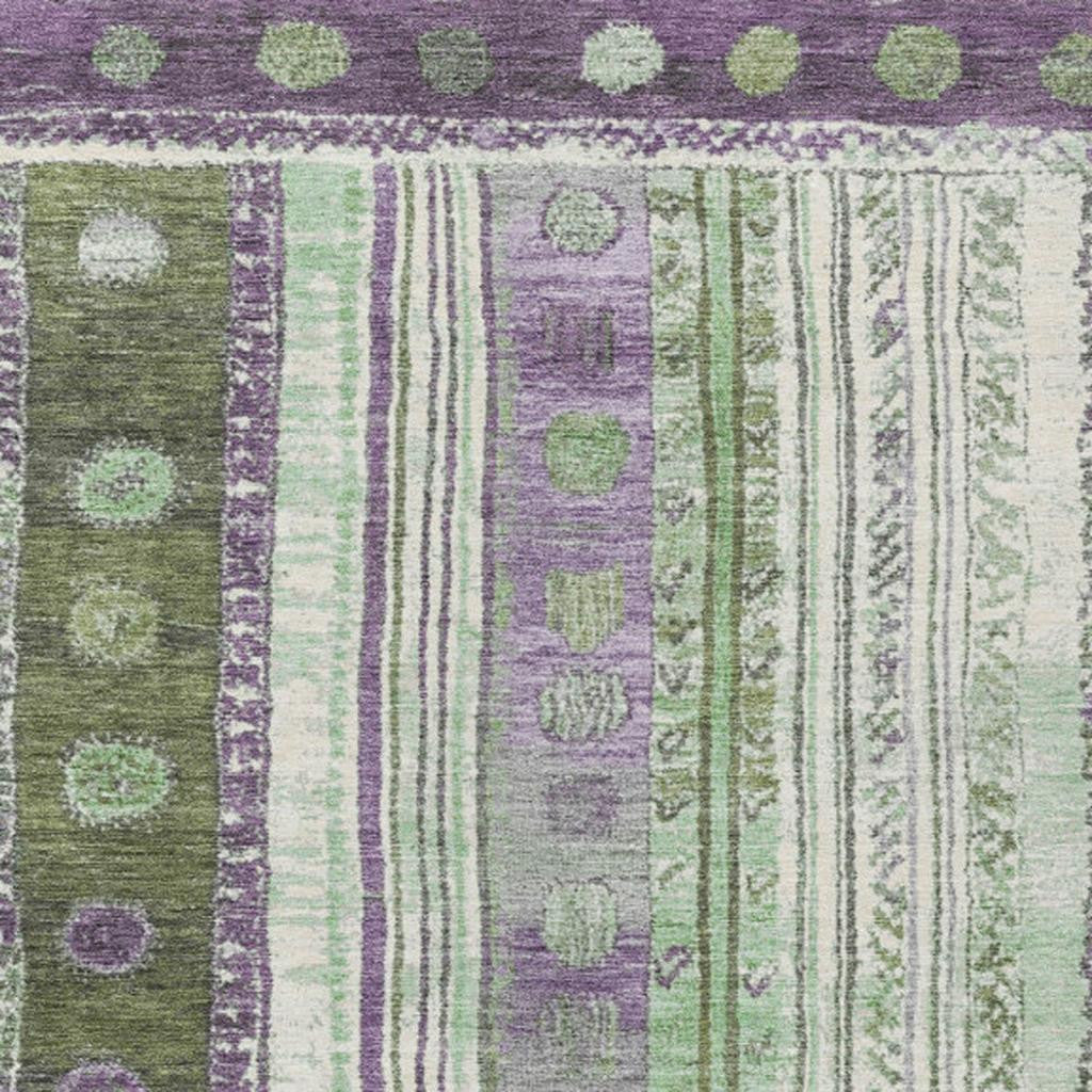 3' X 5' Purple And Green Striped Washable Indoor Outdoor Area Rug-2