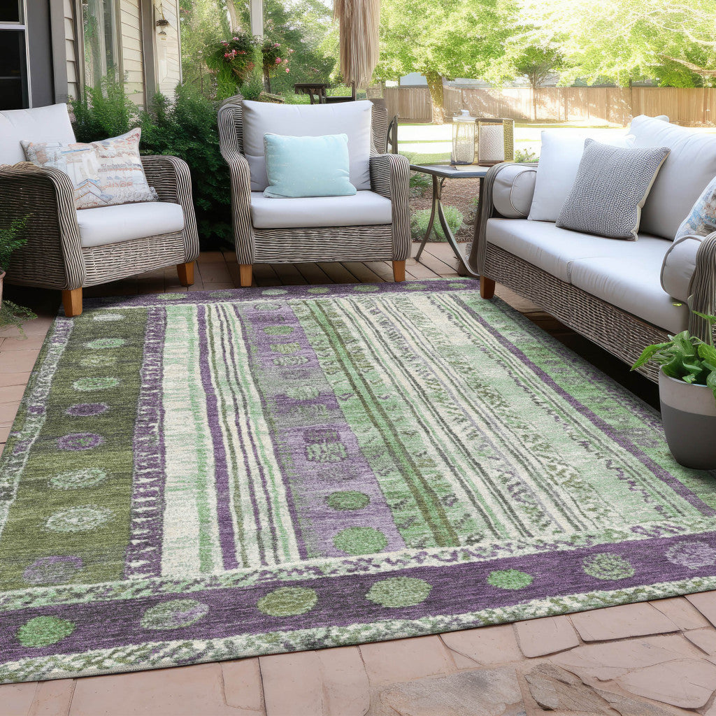 3' X 5' Purple And Green Striped Washable Indoor Outdoor Area Rug-4