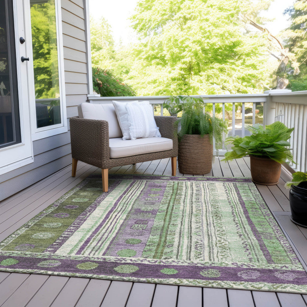 3' X 5' Purple And Green Striped Washable Indoor Outdoor Area Rug-7