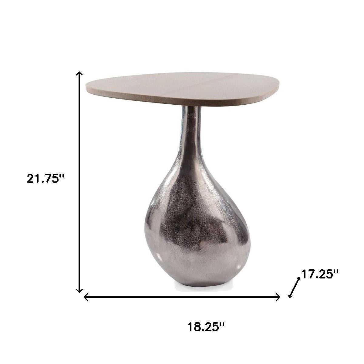 22" Silver And Beige Cast Aluminum And Marble Pedestal End Table-7