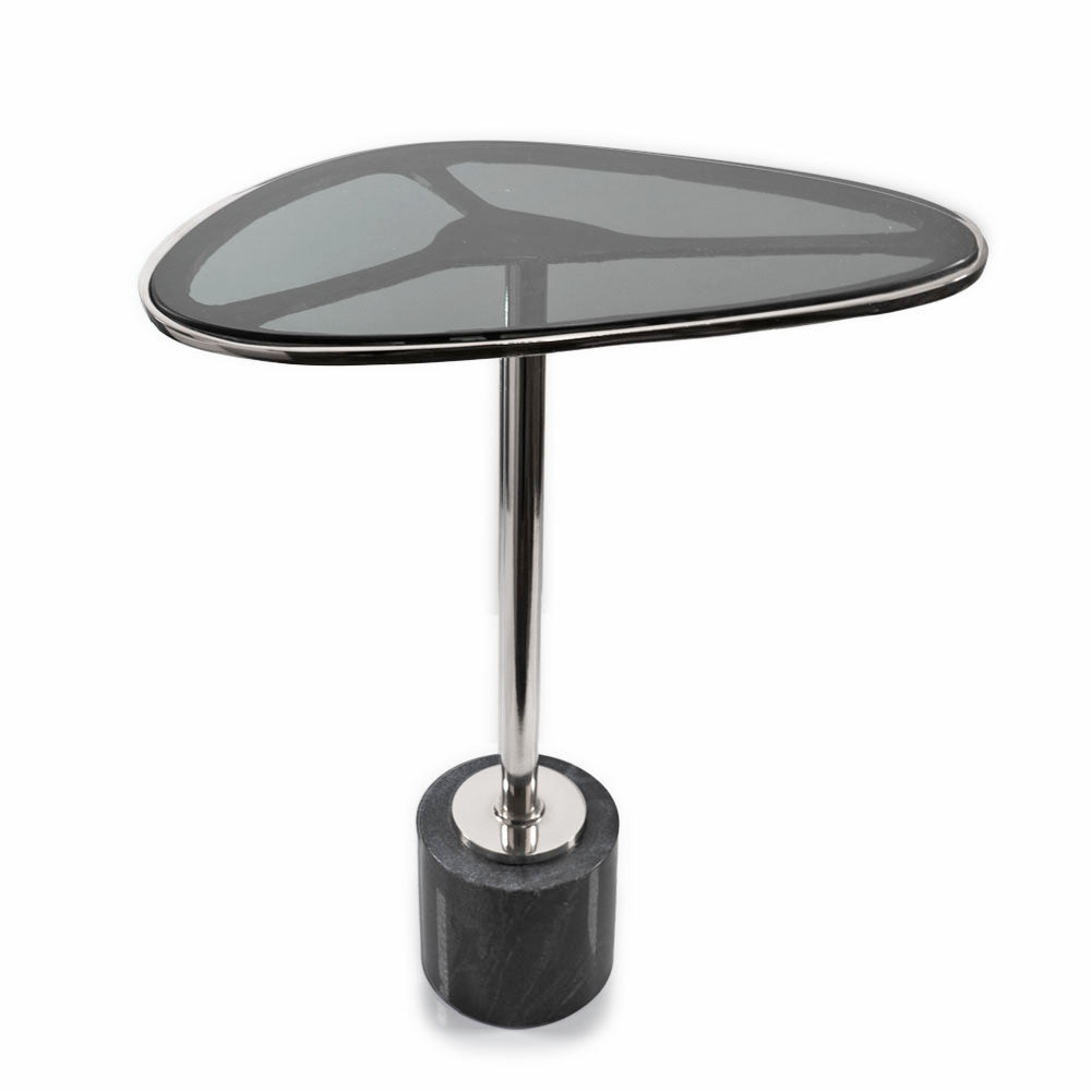 22" Smoky Black and Silver Aluminum Glass and Marble Pedestal End Table-2