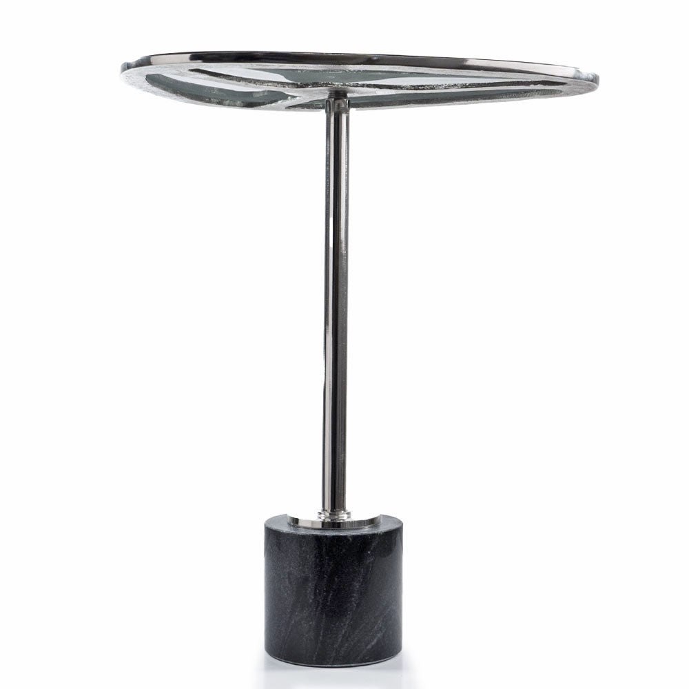 22" Smoky Black and Silver Aluminum Glass and Marble Pedestal End Table-4