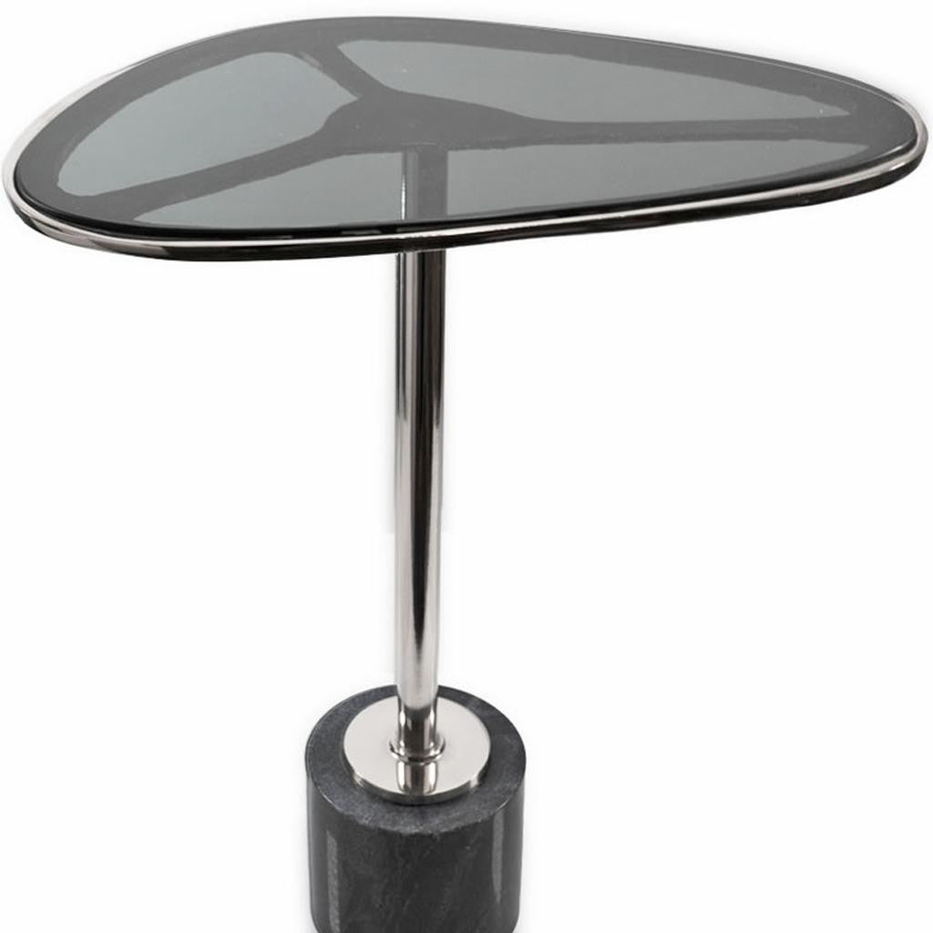 22" Smoky Black and Silver Aluminum Glass and Marble Pedestal End Table-6