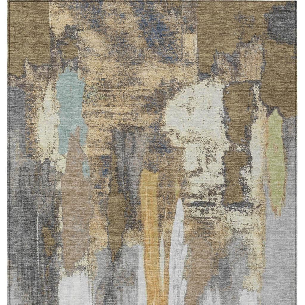 5' X 8' Taupe And Beige Abstract Washable Indoor Outdoor Area Rug-0