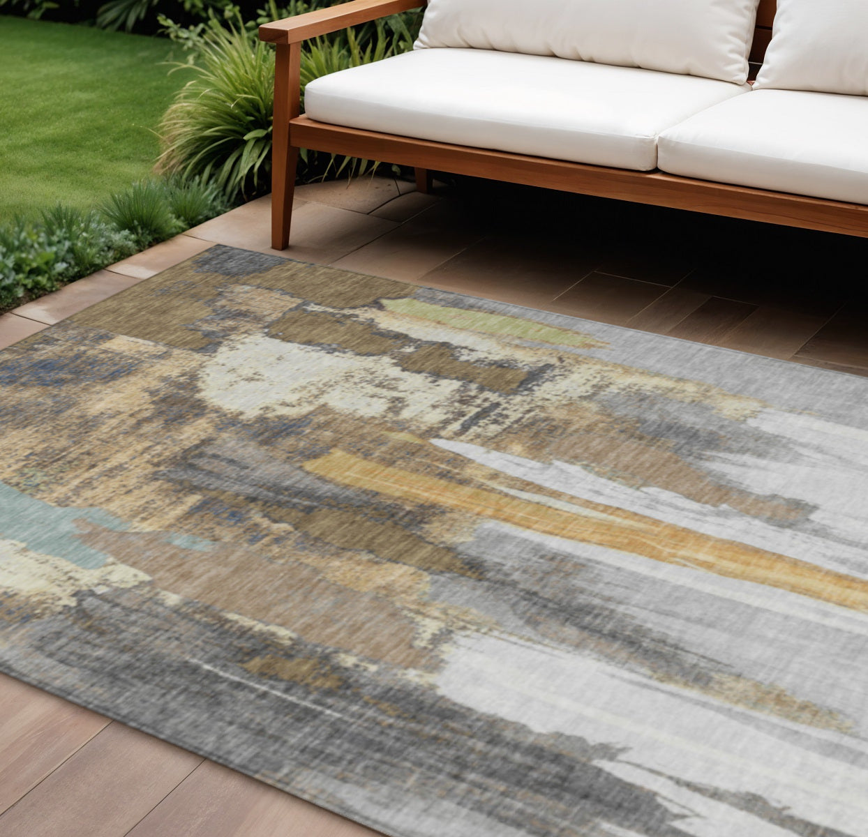 5' X 8' Taupe And Beige Abstract Washable Indoor Outdoor Area Rug-1