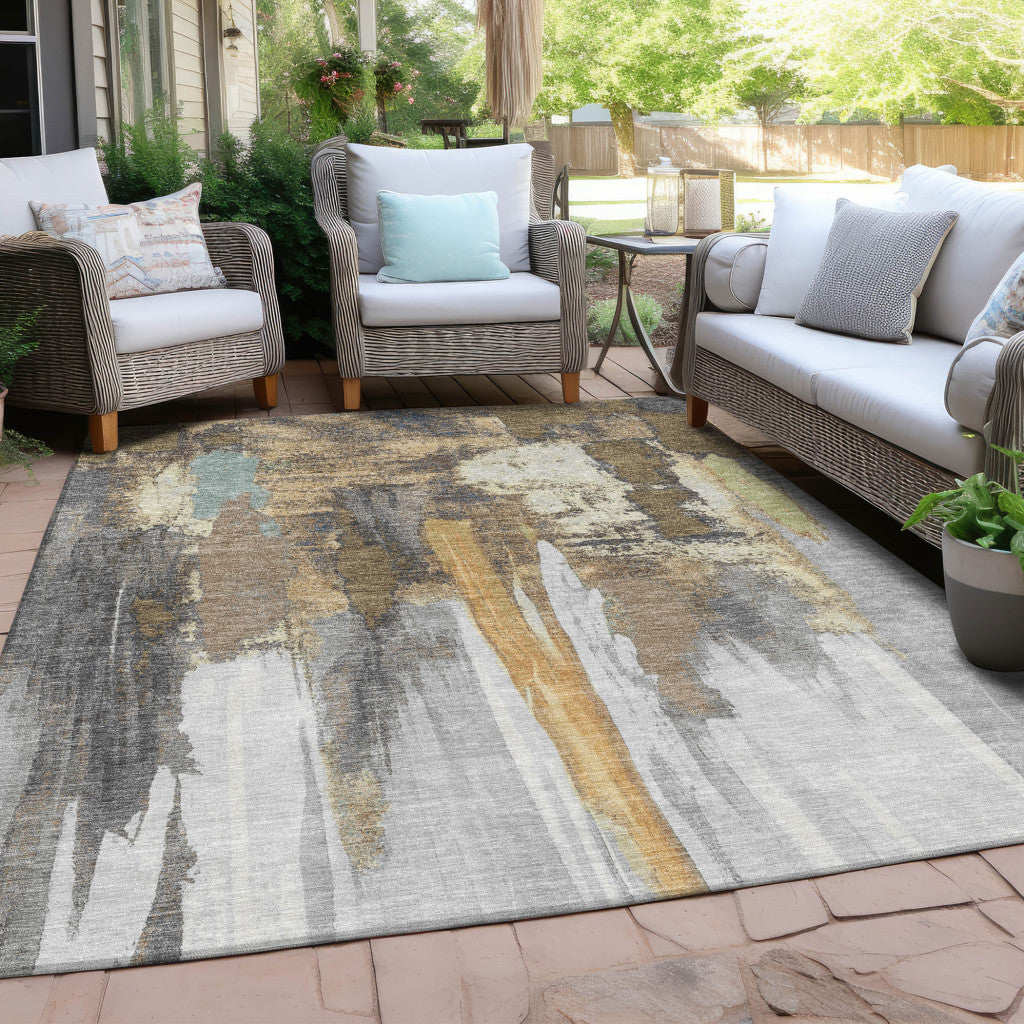 5' X 8' Taupe And Beige Abstract Washable Indoor Outdoor Area Rug-2