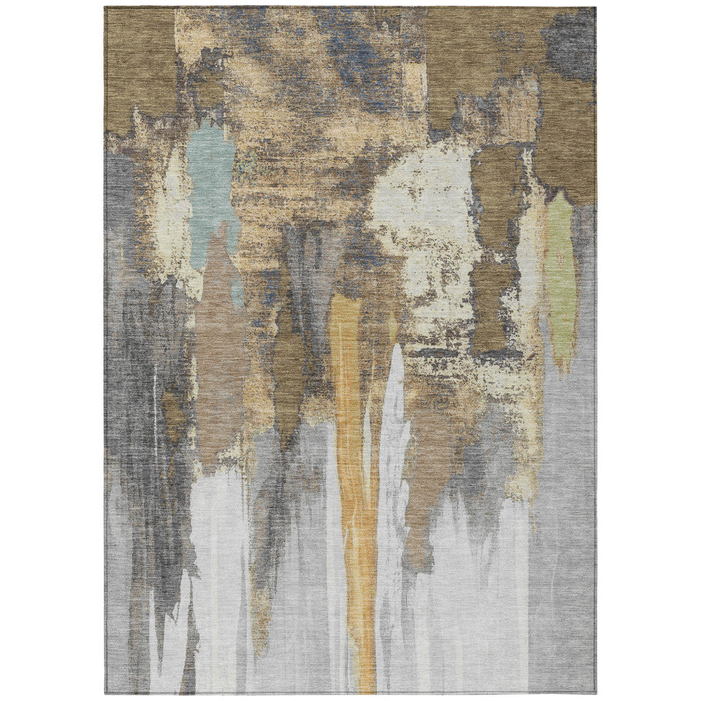 5' X 8' Taupe And Beige Abstract Washable Indoor Outdoor Area Rug-6