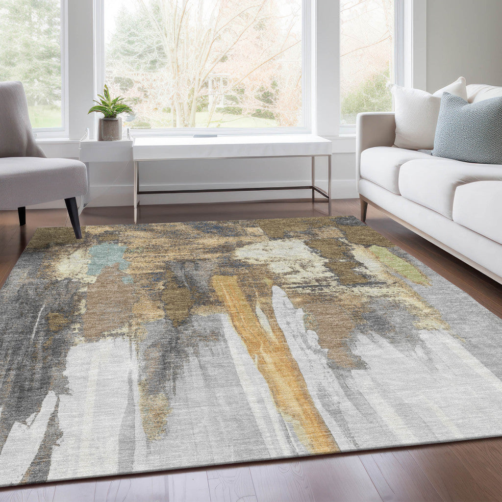 5' X 8' Taupe And Beige Abstract Washable Indoor Outdoor Area Rug-4