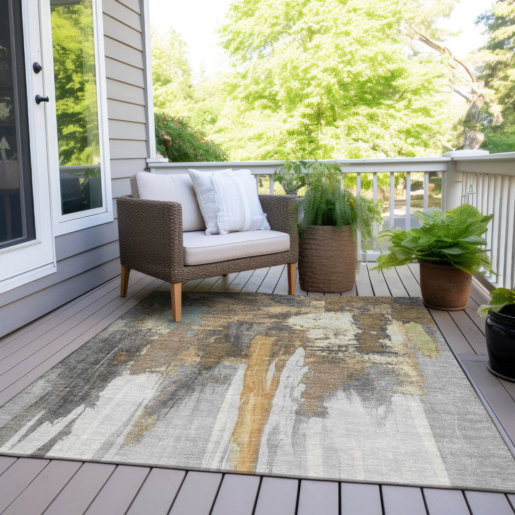 5' X 8' Taupe And Beige Abstract Washable Indoor Outdoor Area Rug-5