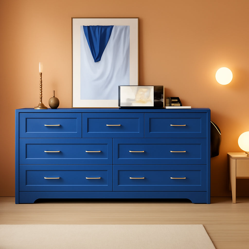 Blue 7-Drawer TV Stand for 65 Inch TV With Power Outlets-0