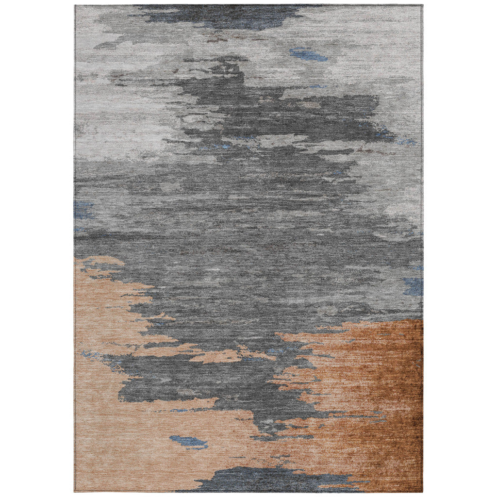 5' X 8' Rust And Gray Abstract Washable Indoor Outdoor Area Rug-8