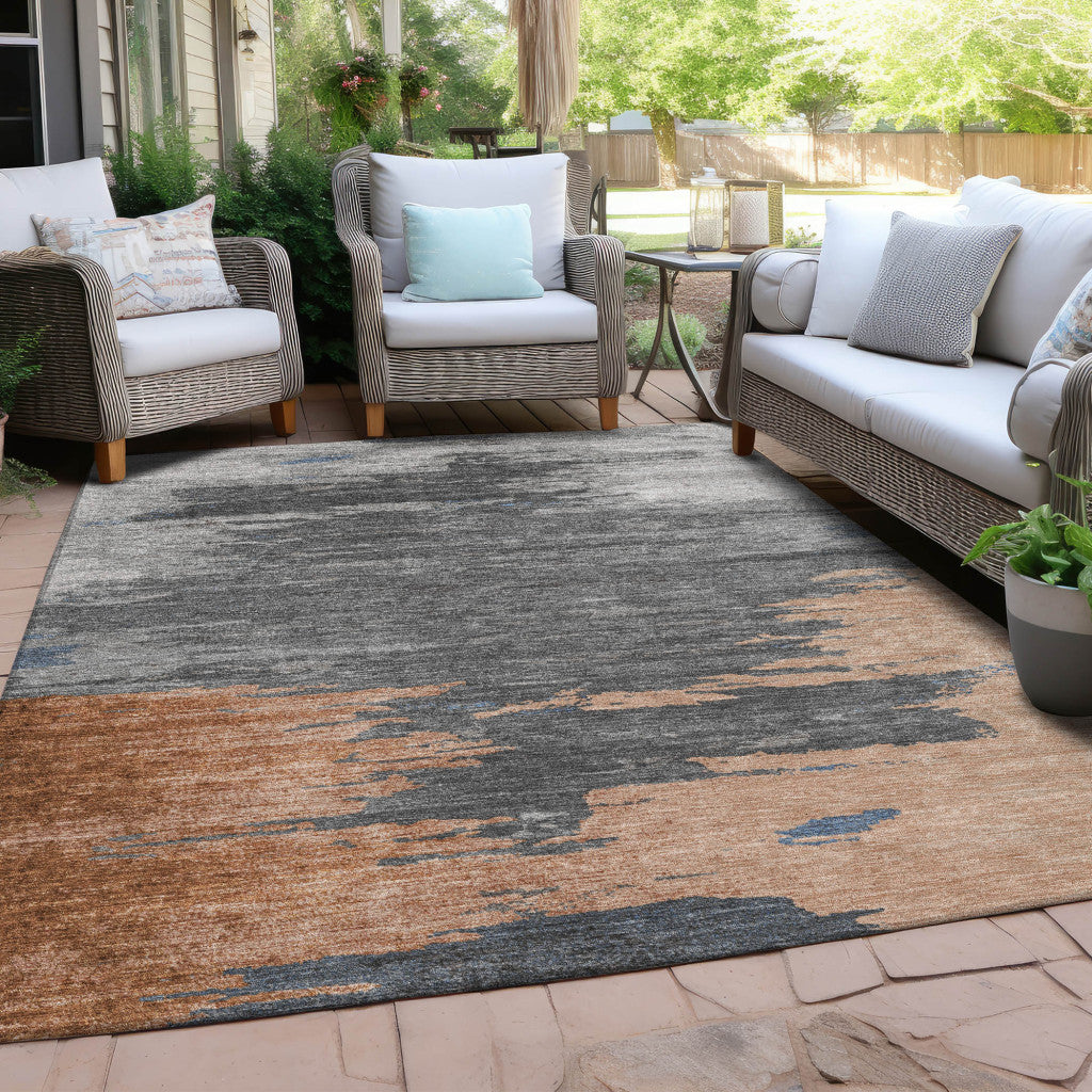 5' X 8' Rust And Gray Abstract Washable Indoor Outdoor Area Rug-3
