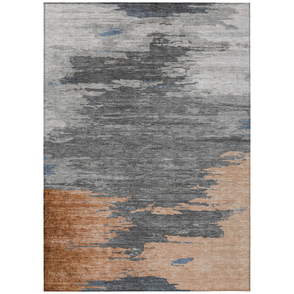 5' X 8' Rust And Gray Abstract Washable Indoor Outdoor Area Rug-0