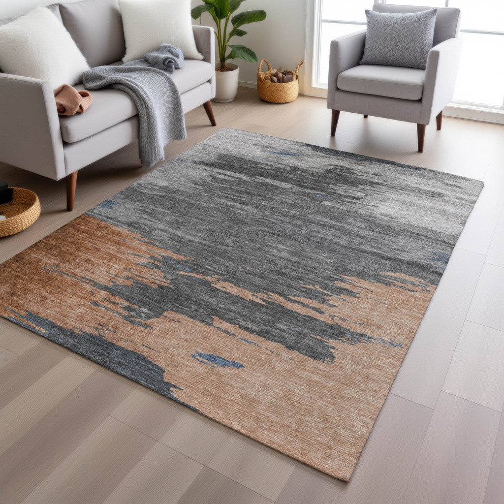 5' X 8' Rust And Gray Abstract Washable Indoor Outdoor Area Rug-4