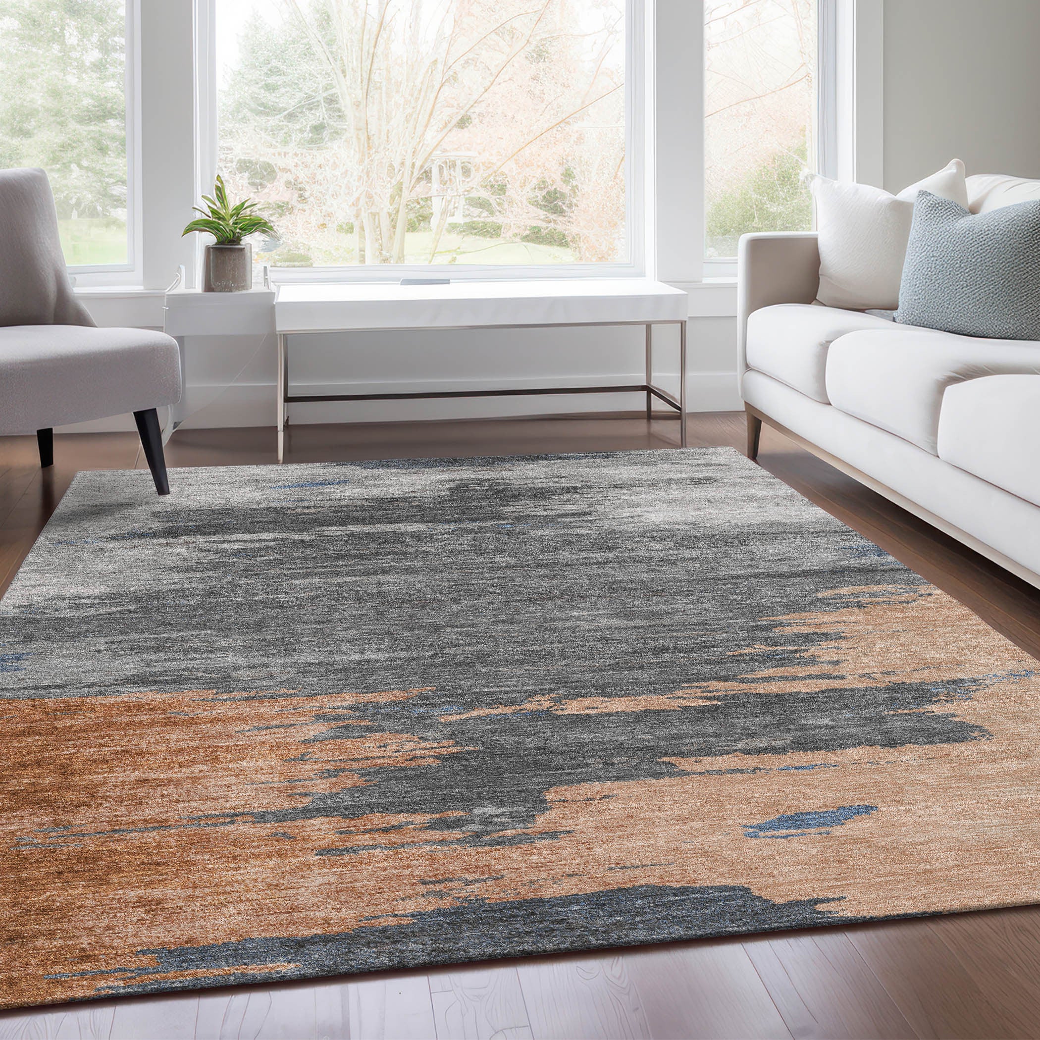 5' X 8' Rust And Gray Abstract Washable Indoor Outdoor Area Rug-5