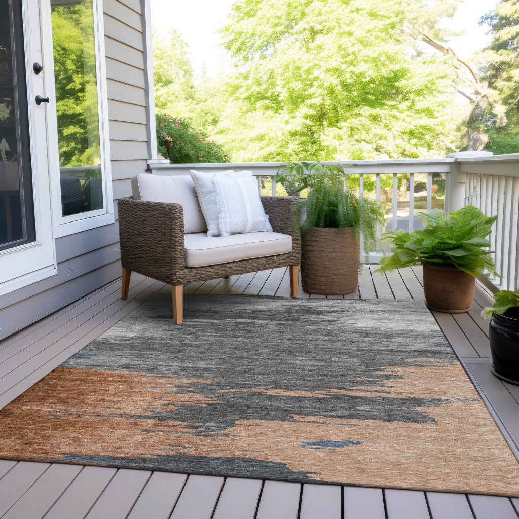 5' X 8' Rust And Gray Abstract Washable Indoor Outdoor Area Rug-6