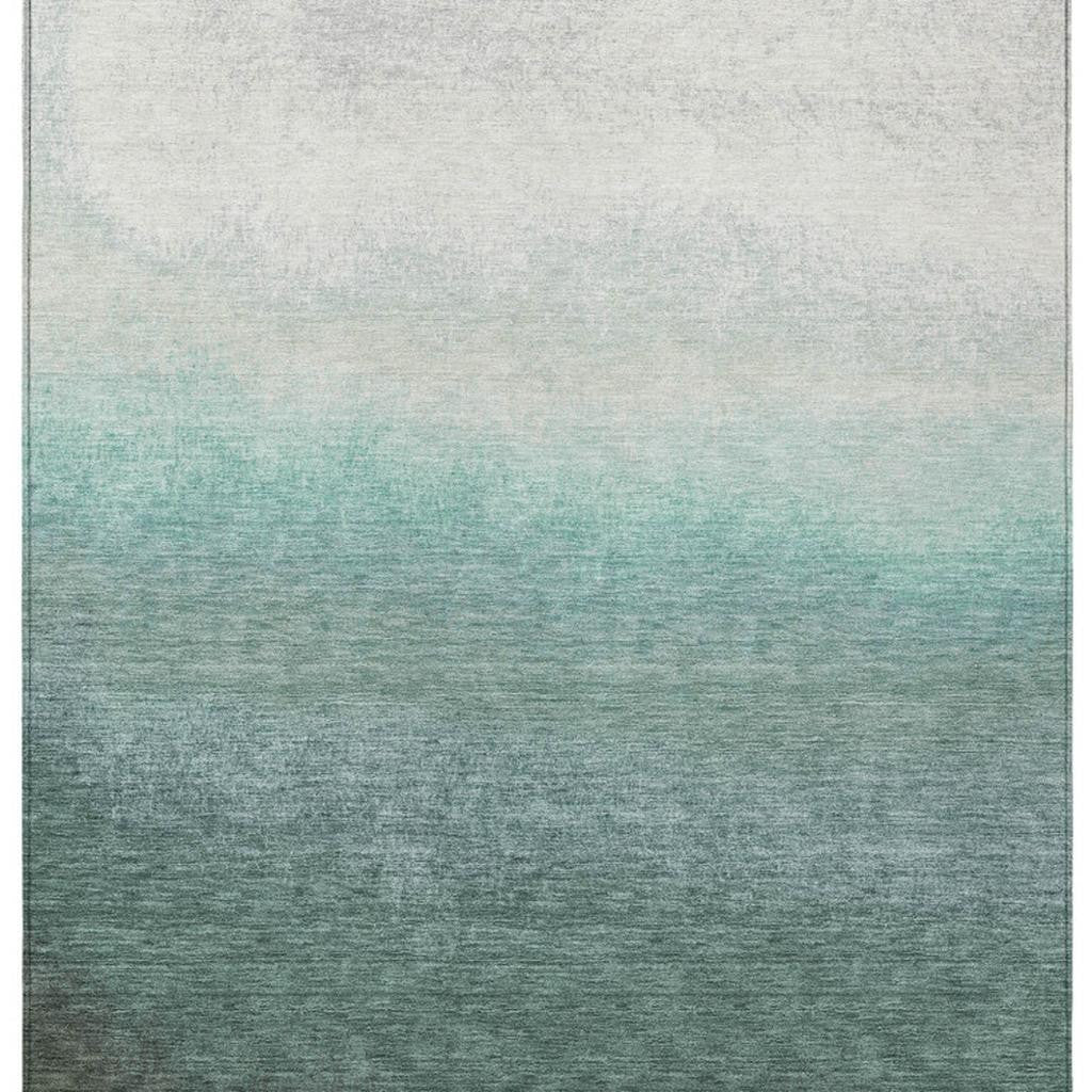 5' X 8' Pale Aqua And Gray Ombre Washable Indoor Outdoor Area Rug-3