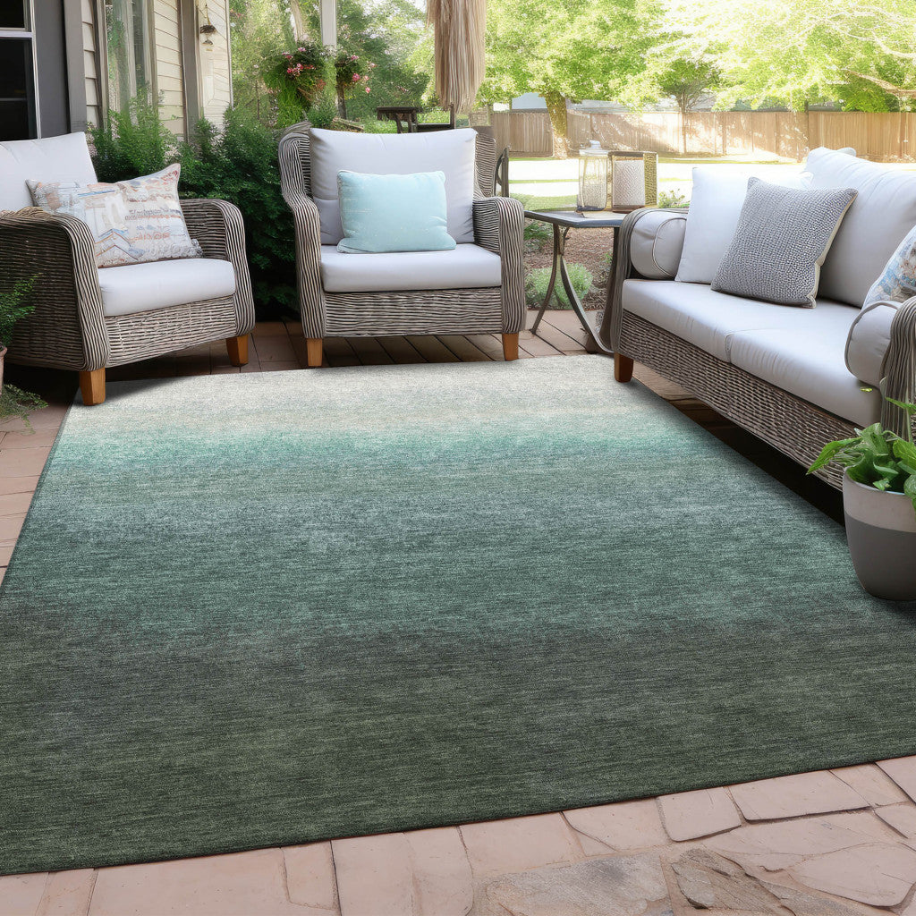 5' X 8' Pale Aqua And Gray Ombre Washable Indoor Outdoor Area Rug-4