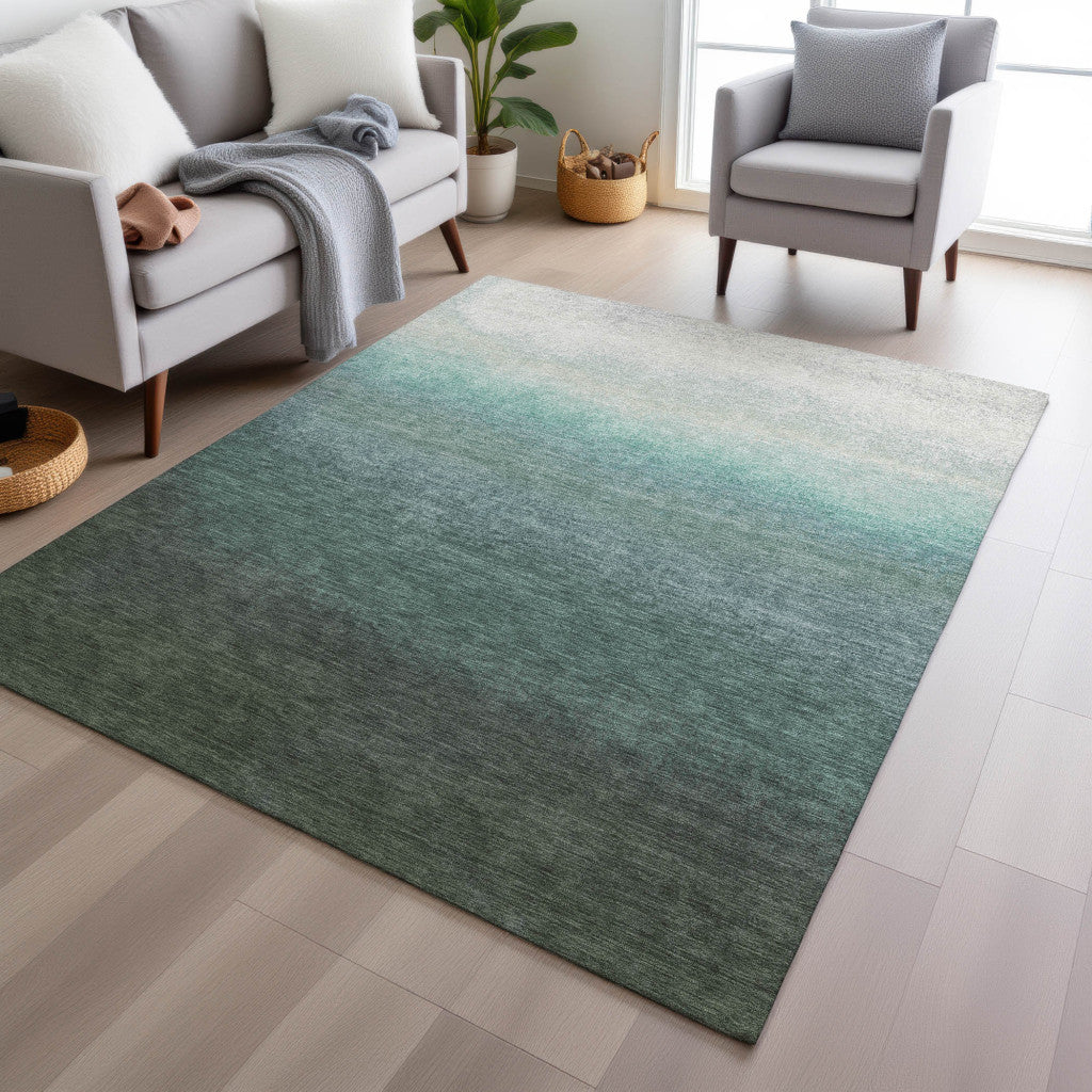 5' X 8' Pale Aqua And Gray Ombre Washable Indoor Outdoor Area Rug-5