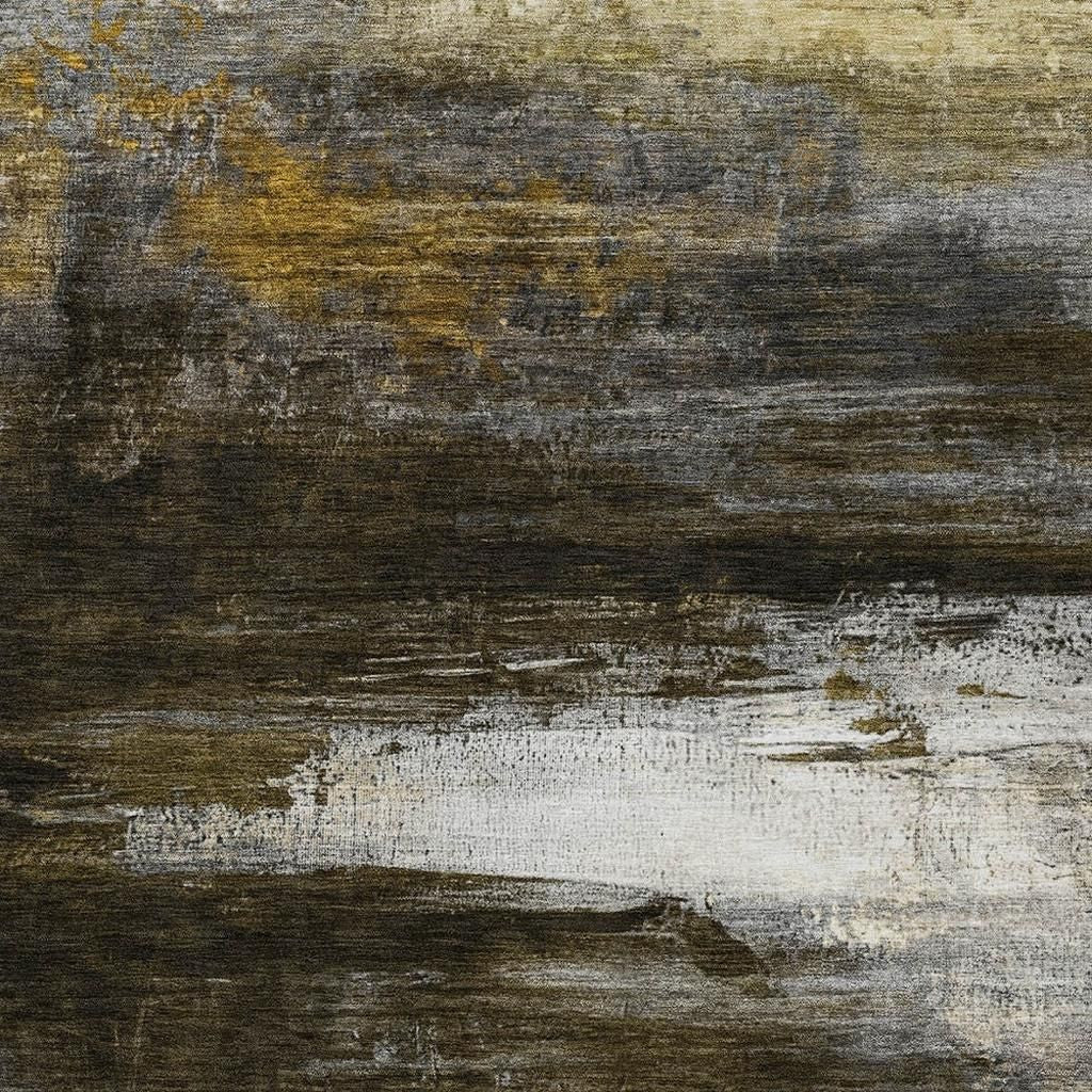 5' X 8' Chocolate Gold And Beige Abstract Washable Indoor Outdoor Area Rug-2