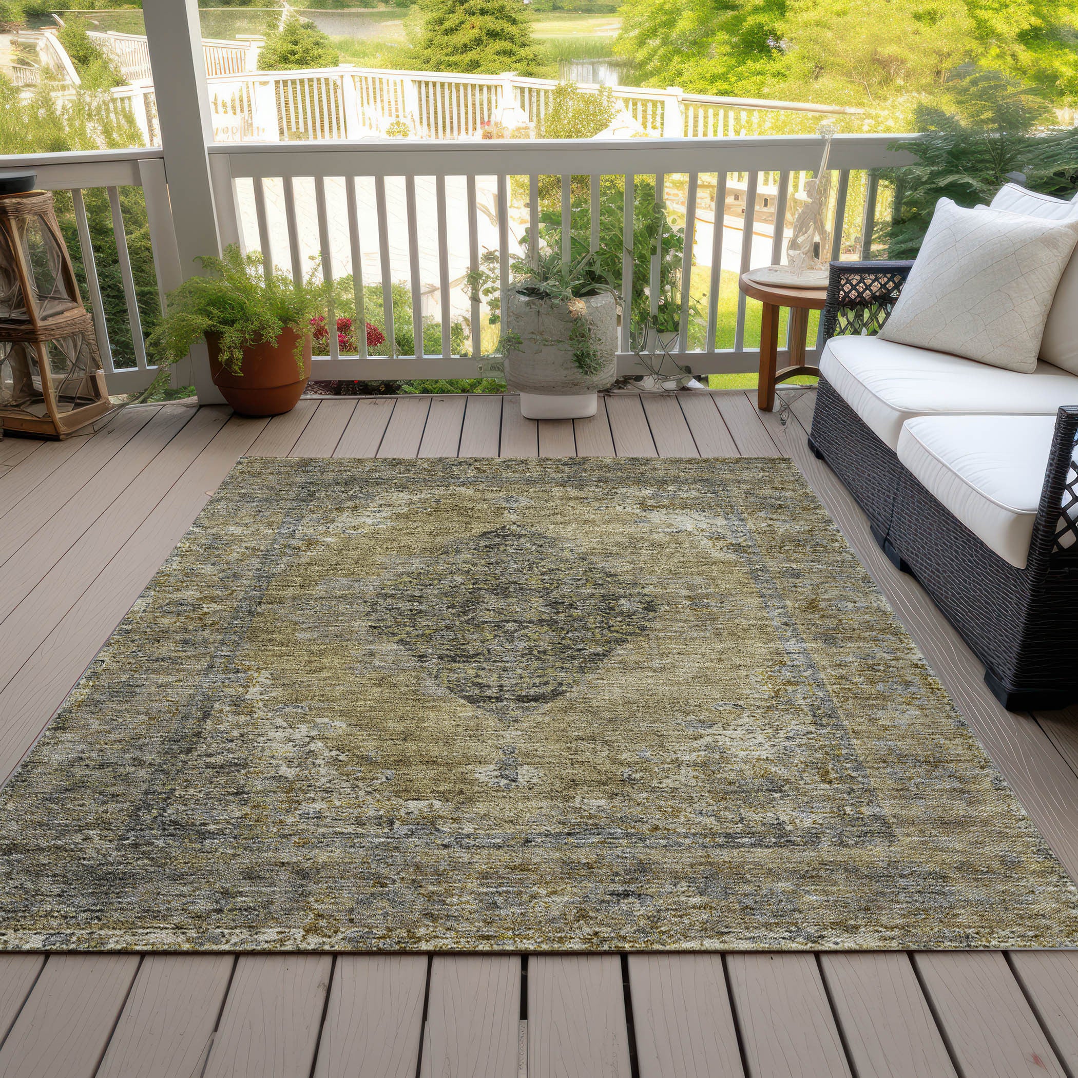 5' X 8' Khaki And Beige Medallion Washable Indoor Outdoor Area Rug-7