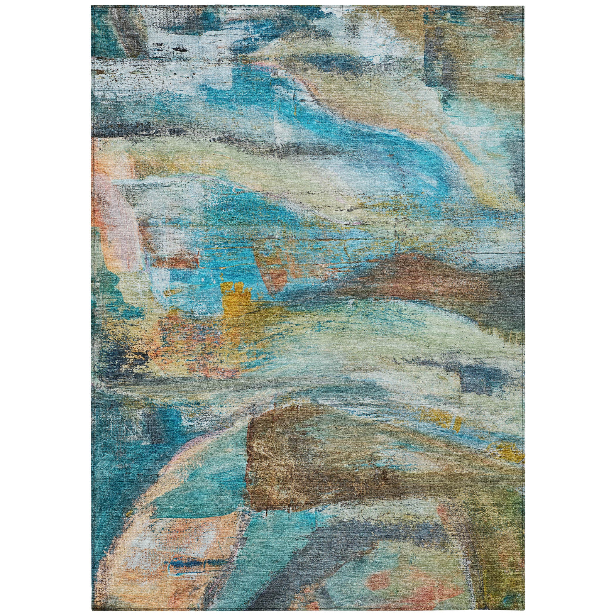 5' X 8' Teal Blue Copper And Beige Abstract Washable Indoor Outdoor Area Rug-7
