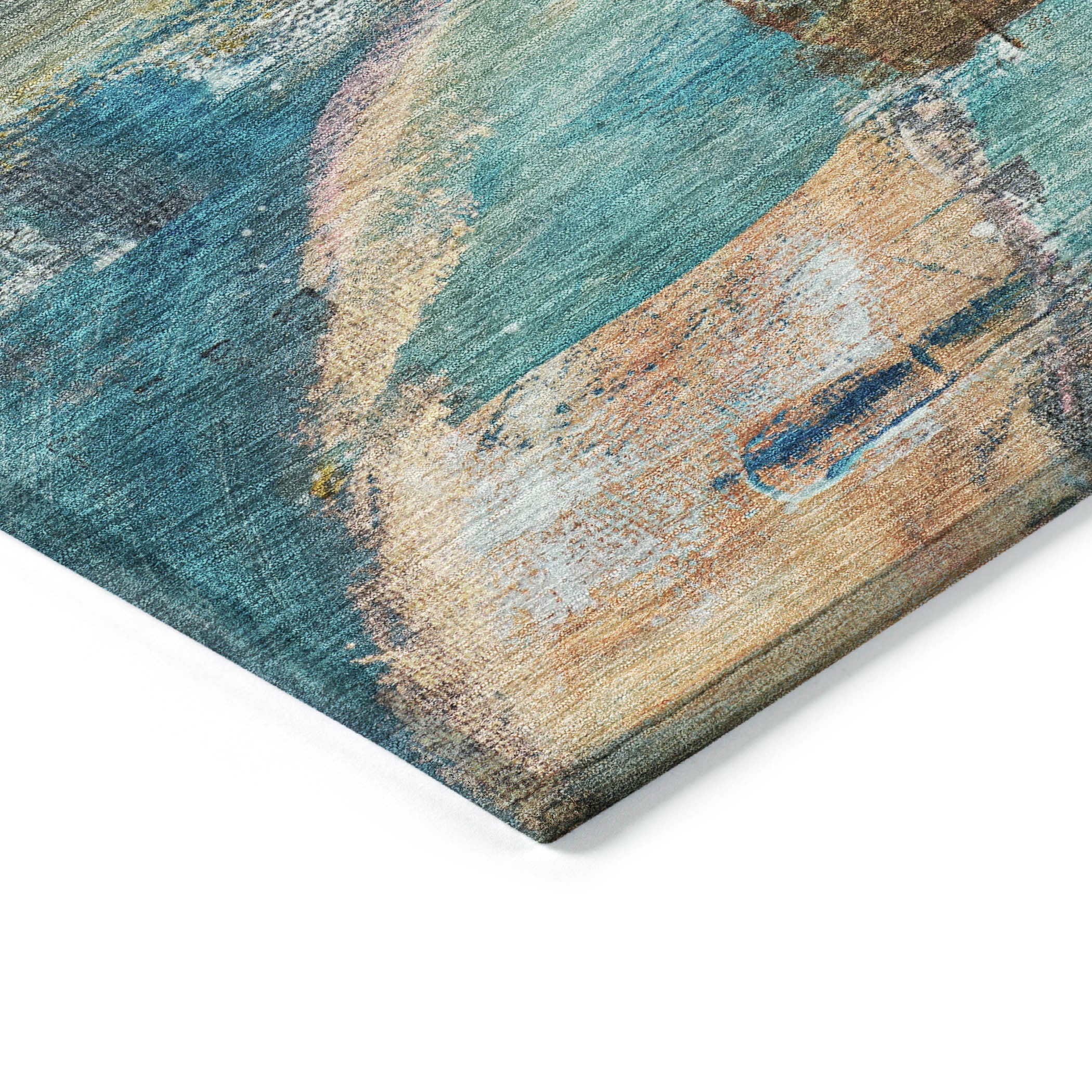 5' X 8' Teal Blue Copper And Beige Abstract Washable Indoor Outdoor Area Rug-8
