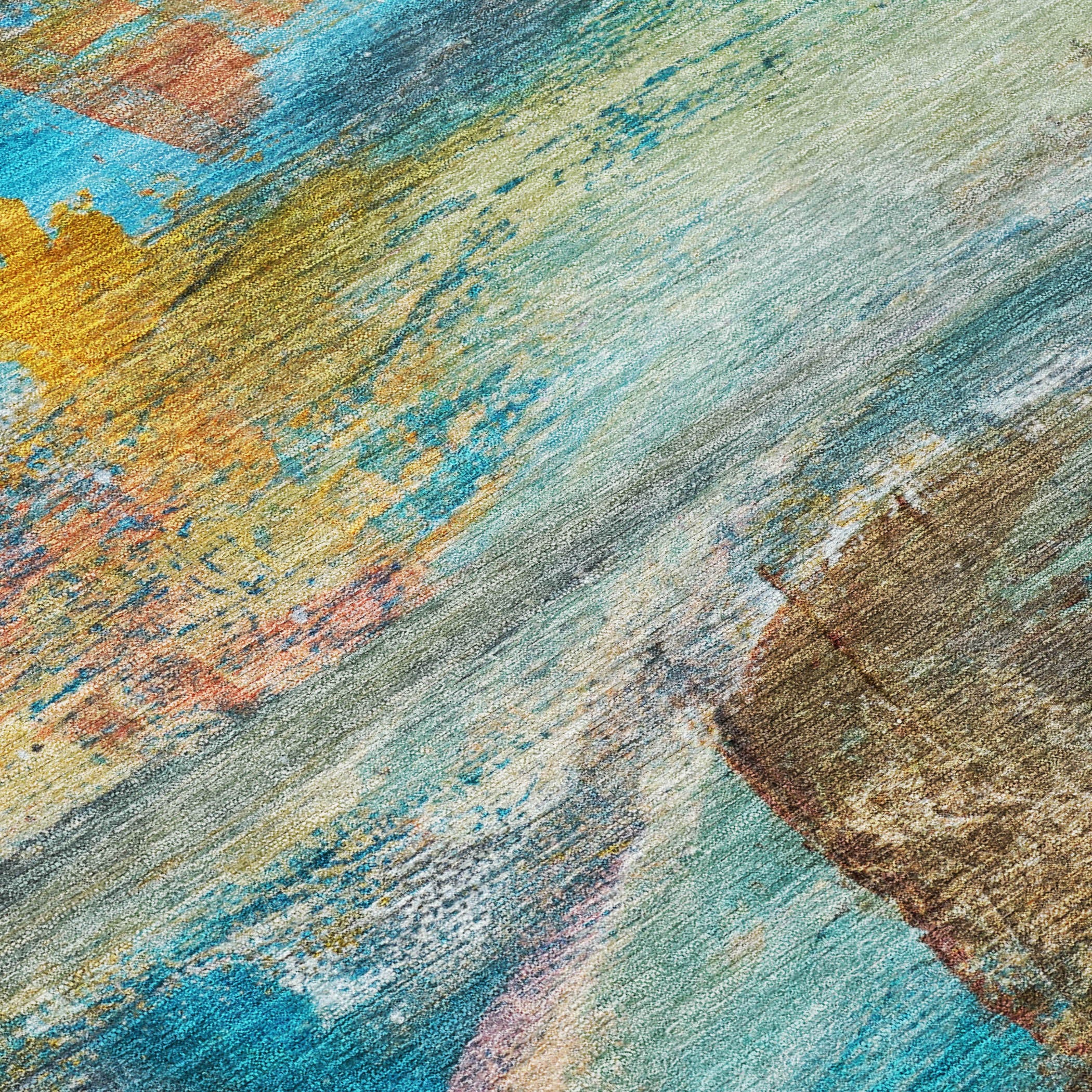 5' X 8' Teal Blue Copper And Beige Abstract Washable Indoor Outdoor Area Rug-0