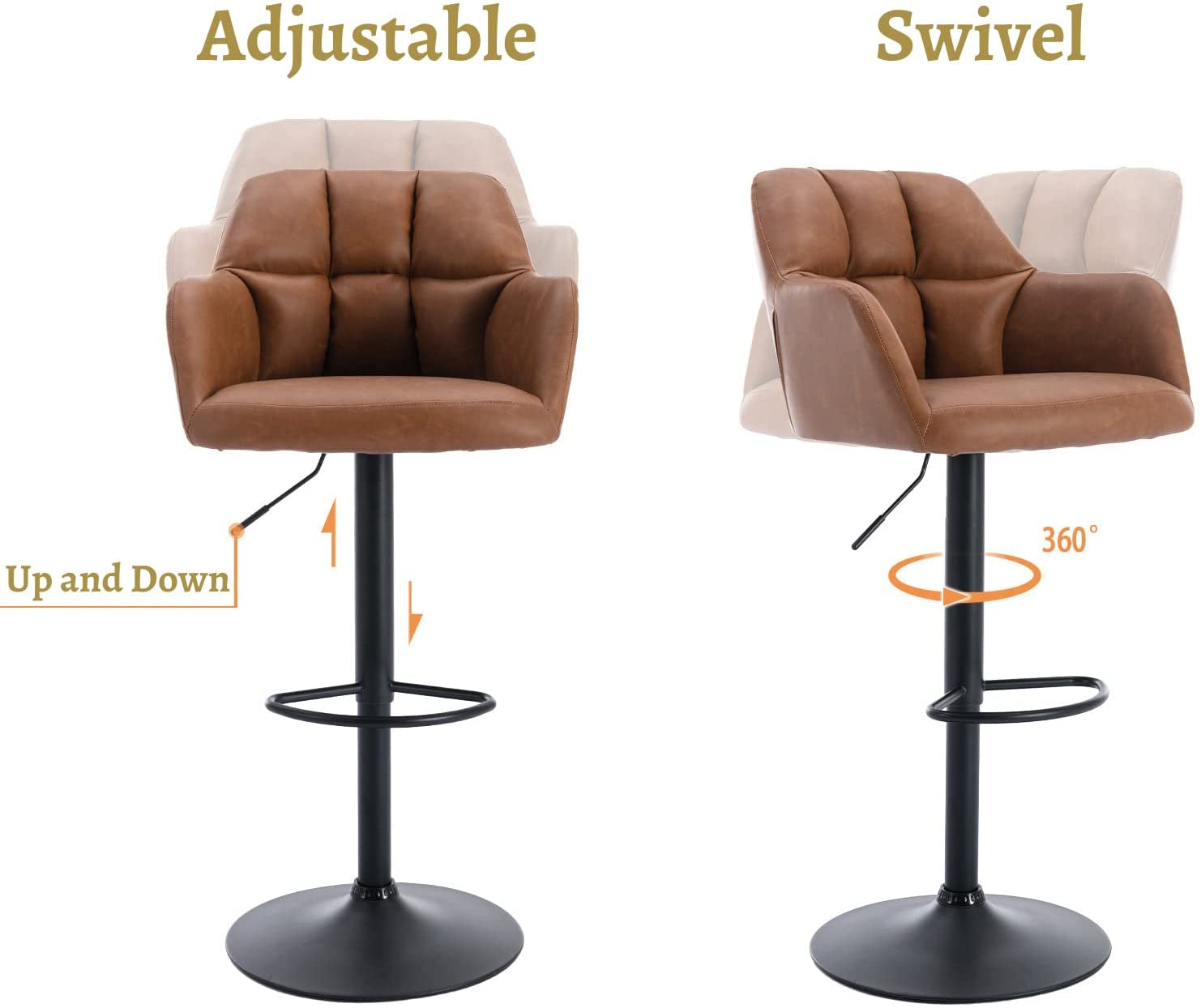 Modern Swivel Bar Stools Leather with Back and Arms-4