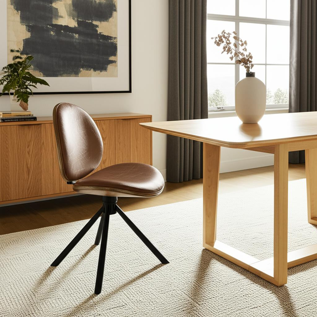 Brown and Black Faux Leather And Metal Dining Side Chair-0