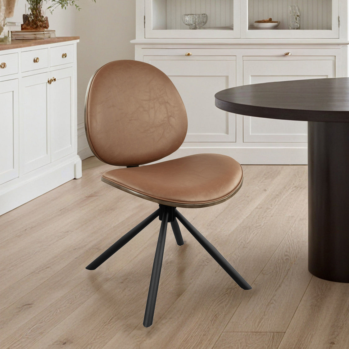 Brown and Black Faux Leather And Metal Dining Side Chair-7