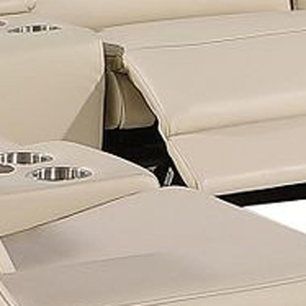 Beige Italian Leather Power Reclining U Shaped Twelve Piece Corner Sectional With Console-3