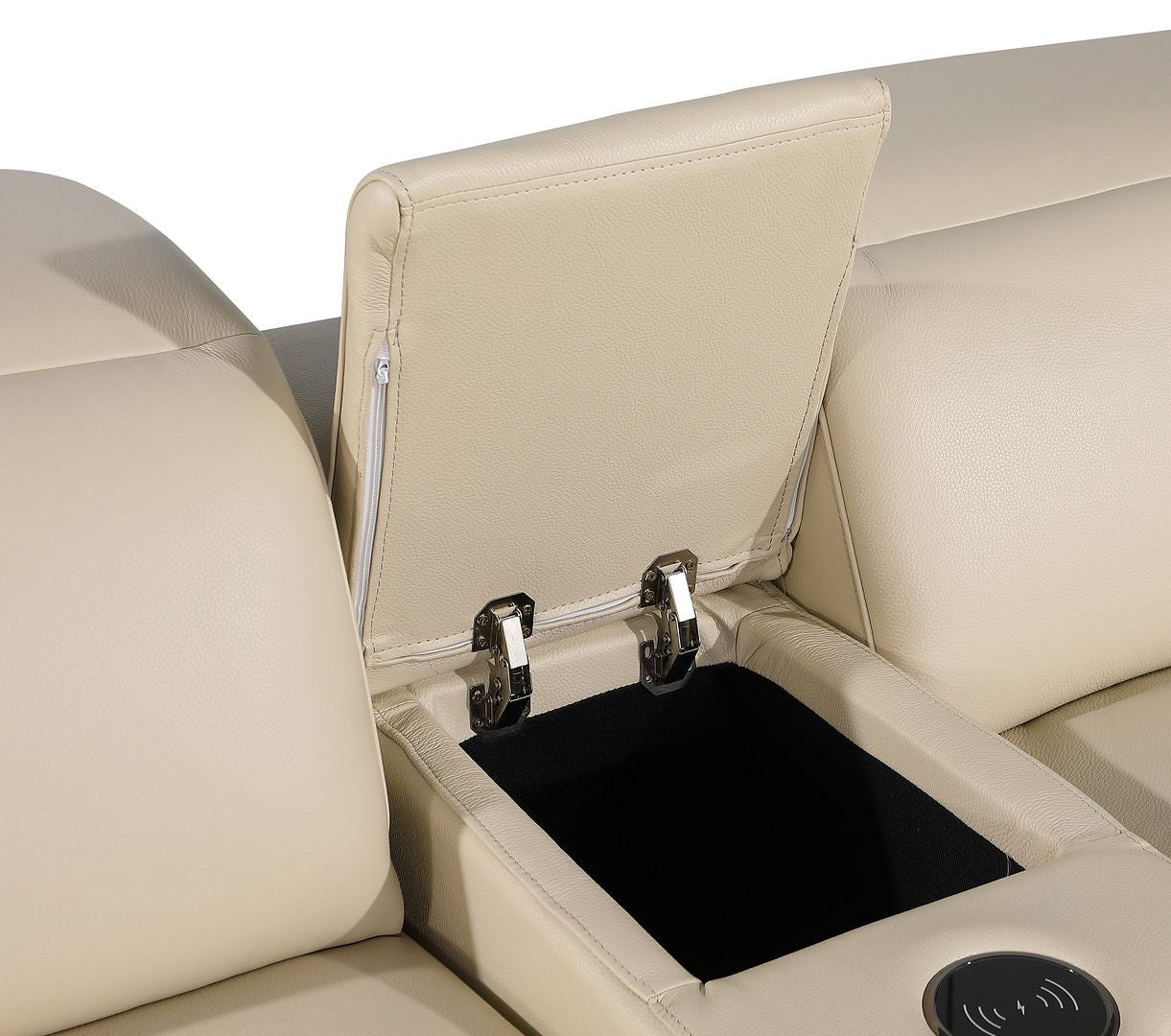 Beige Italian Leather Power Reclining U Shaped Twelve Piece Corner Sectional With Console-6